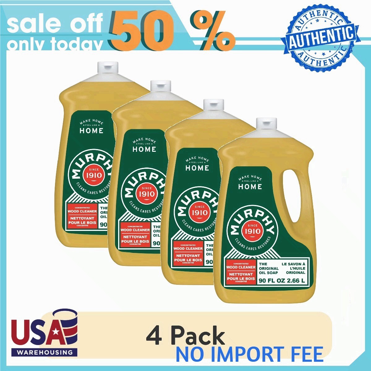 (4 pack) Murphy Oil Soap Concentrated Formula, Wood Cleaner, Citronella90 fl oz