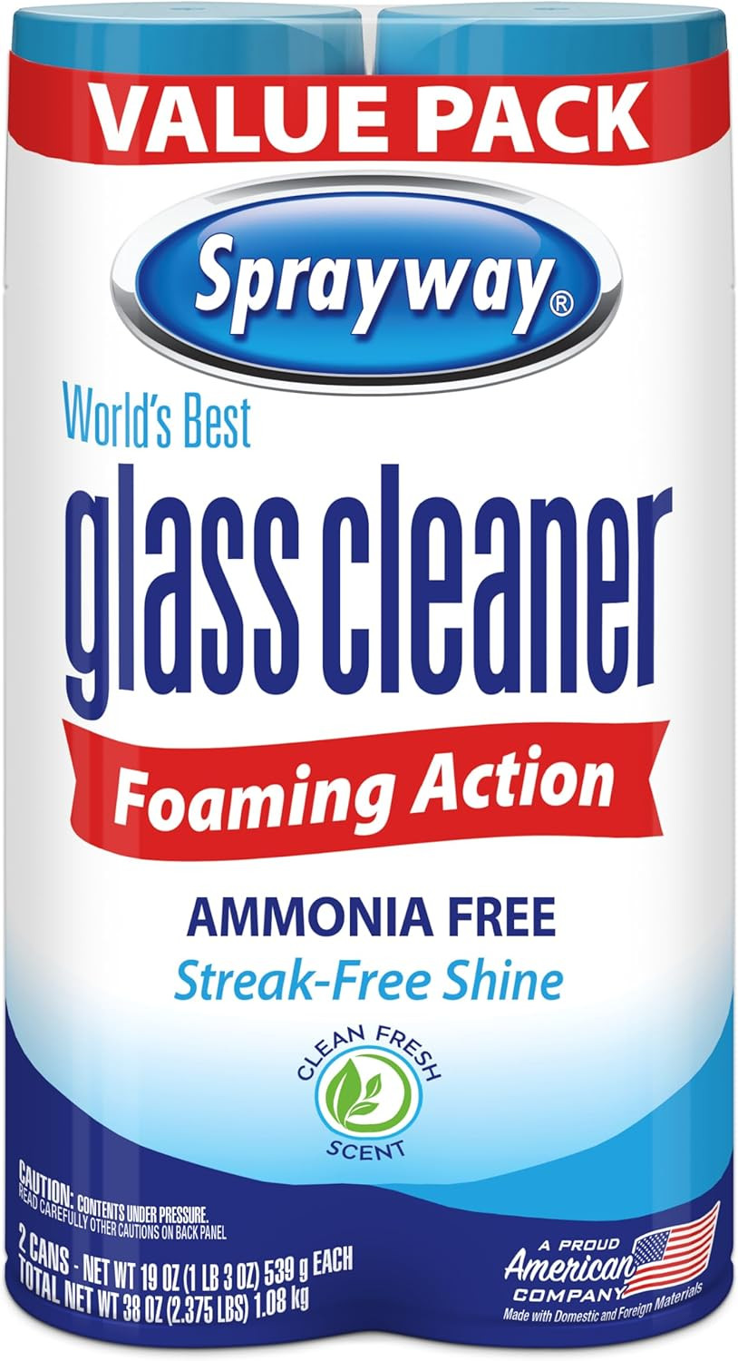 prayway Glass Cleaner Foaming Aerosol Spray, 19oz, Pack of 2 | Ammonia-Free, St