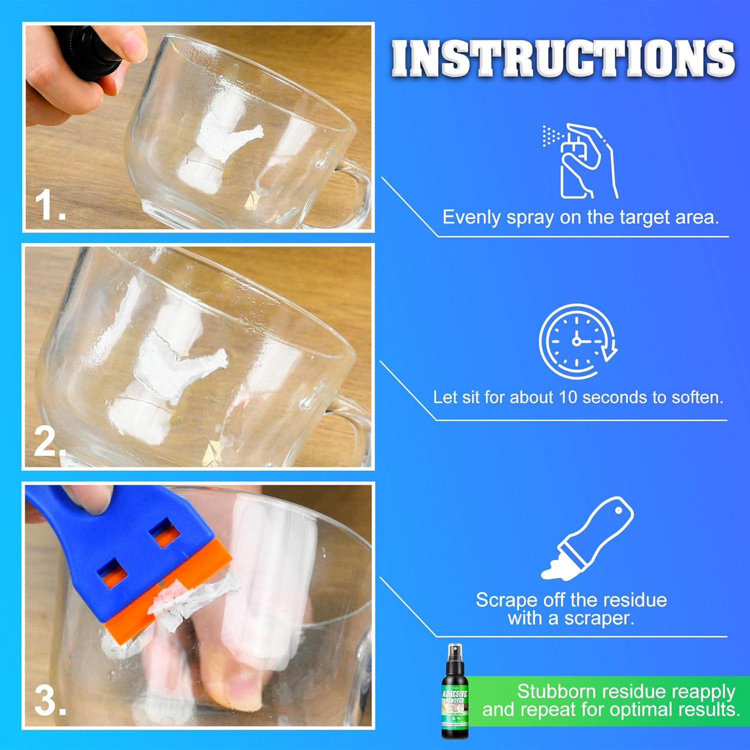 Adhesive Remover – 7Oz Upgrade Formula Surface Safe Rapid Glue Remover with Scra