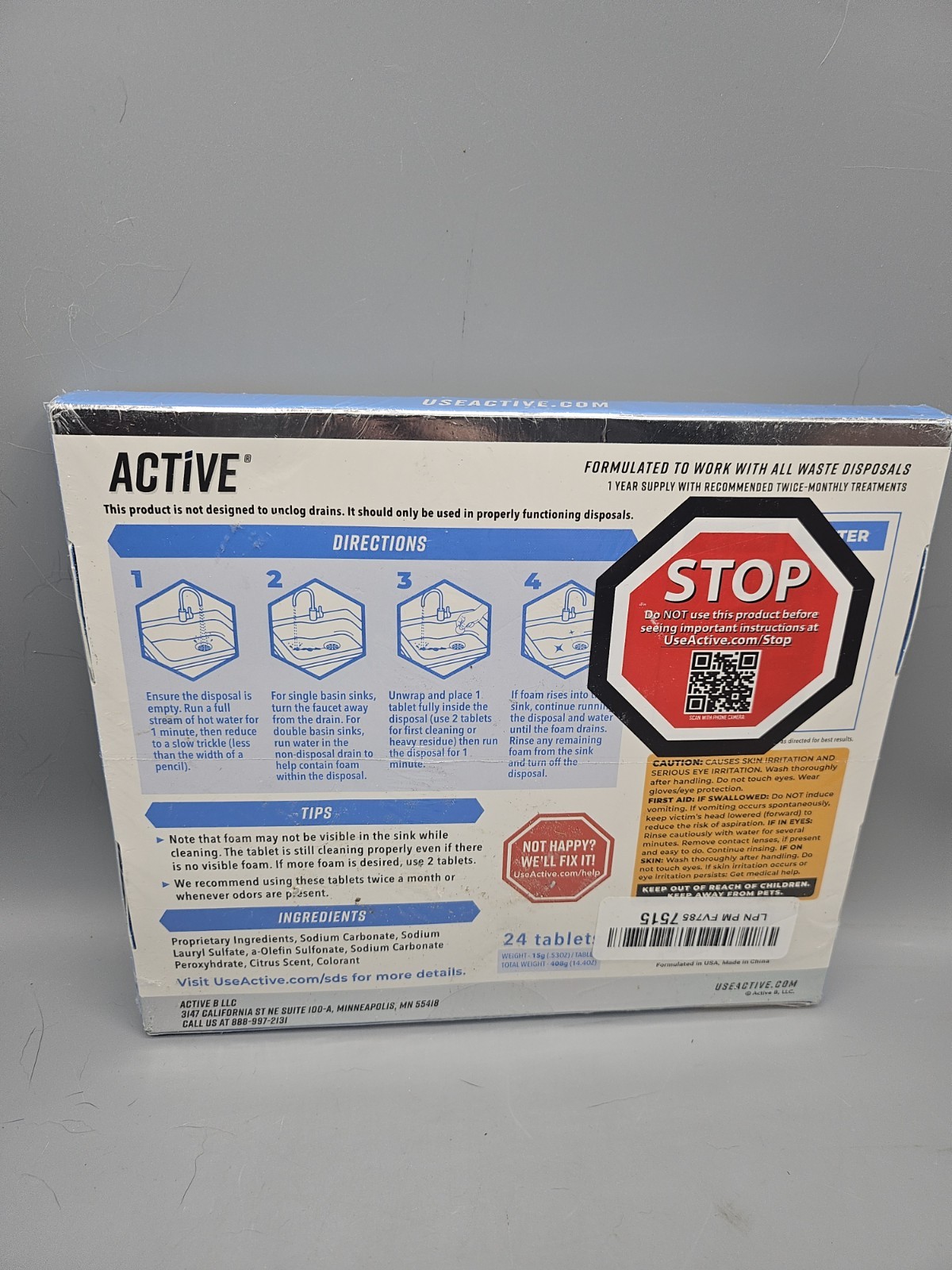 ACTIVE Disposal Cleaner Tablets, 24 Count (Citrus Scent) New Sealed