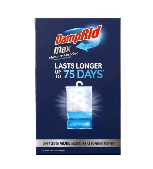 DampRid Max 4pk Moisture Absorber Hanging Bag Fresh Scent Eliminates Musty Odors