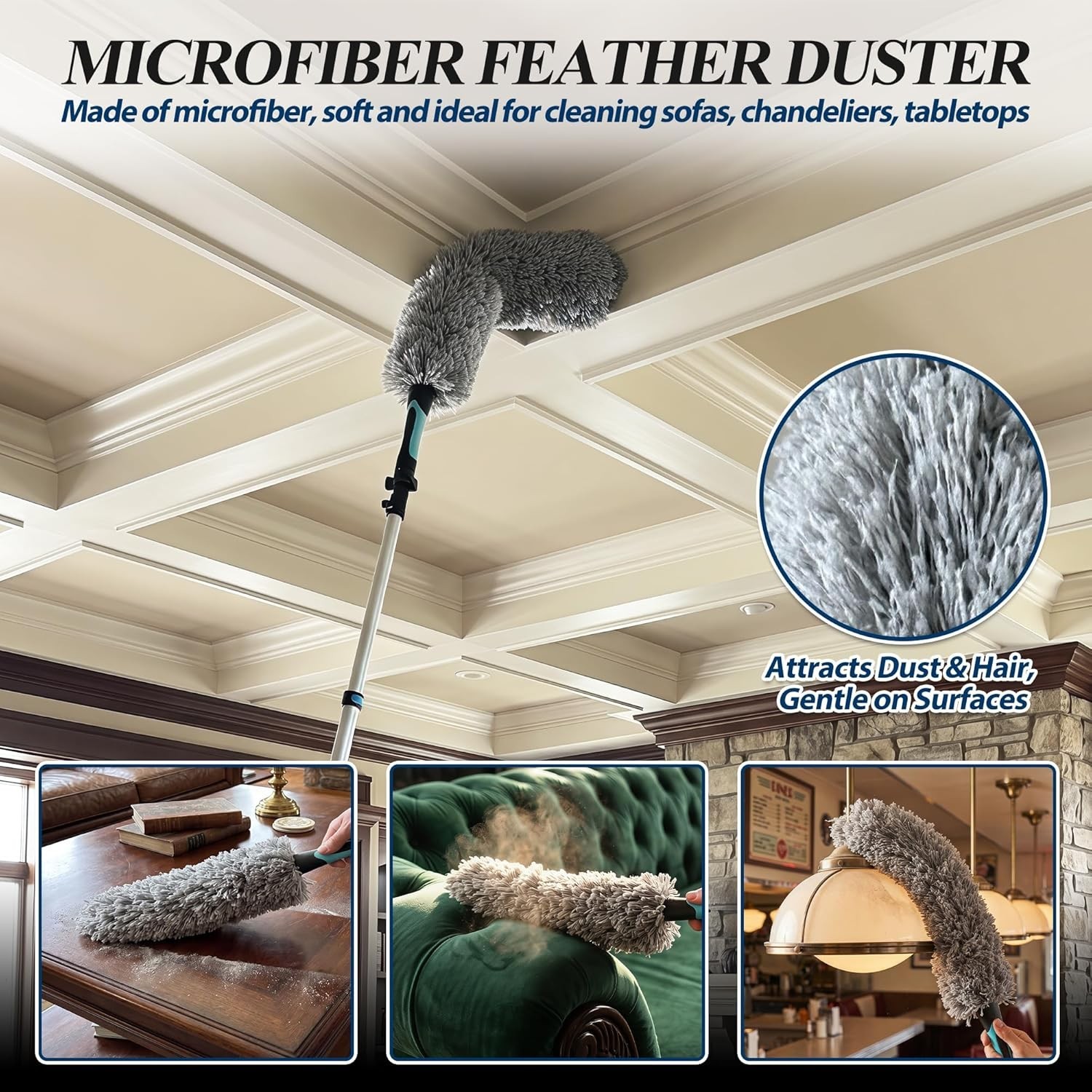20FT High Duster Cleaning Kit – 3-12FT Extension Poles, Microfiber & Cobweb Tool