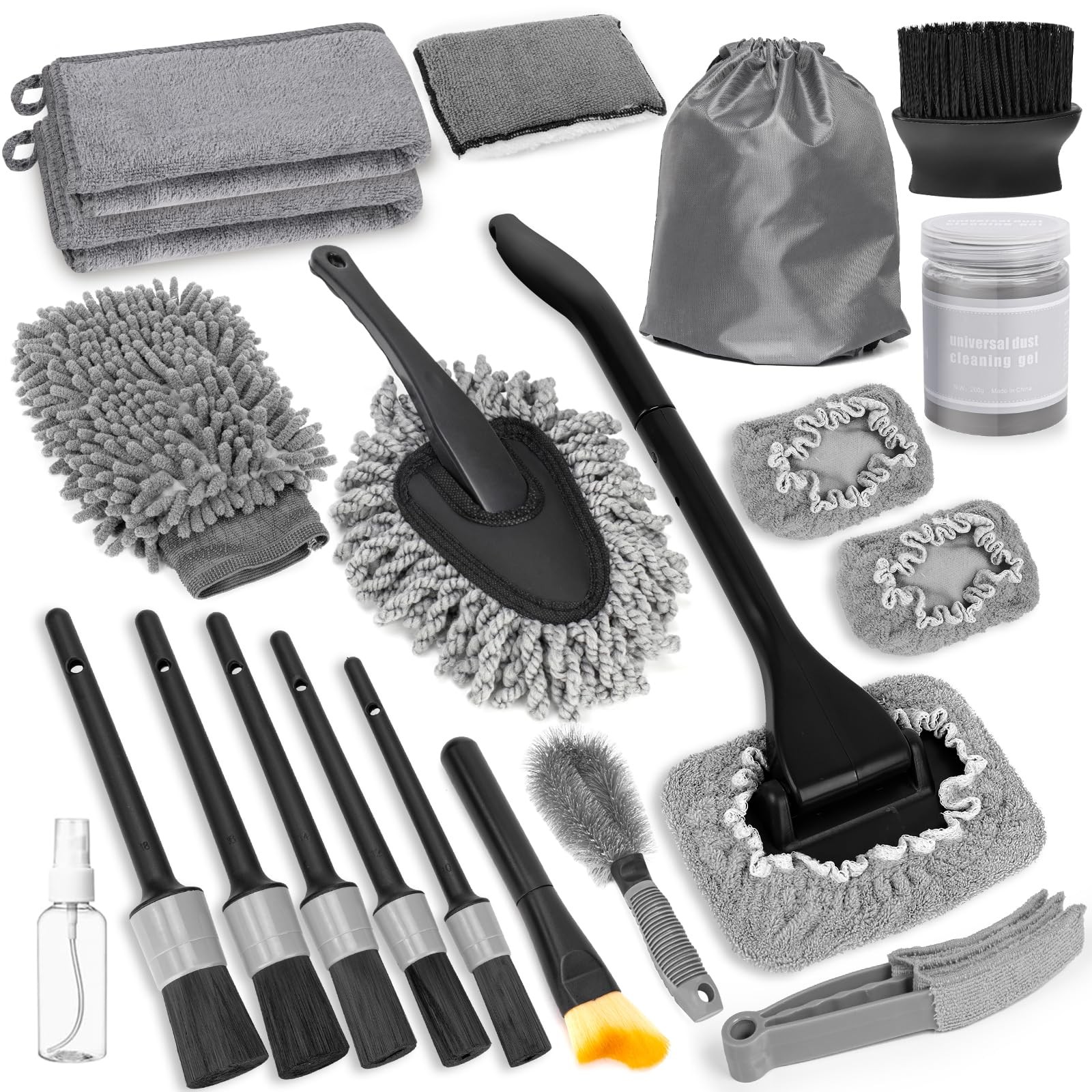 20Pcs Windshield Cleaner Tool – Car Interior Detailing Brush Kit with 200g Cl…