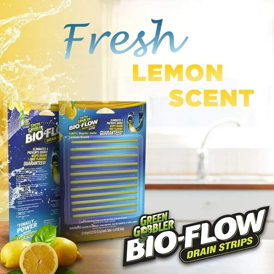 Green Gobbler BIO-FLOW Drain Strips – 12 PAC (Drain Cleaner & Deodorizer)