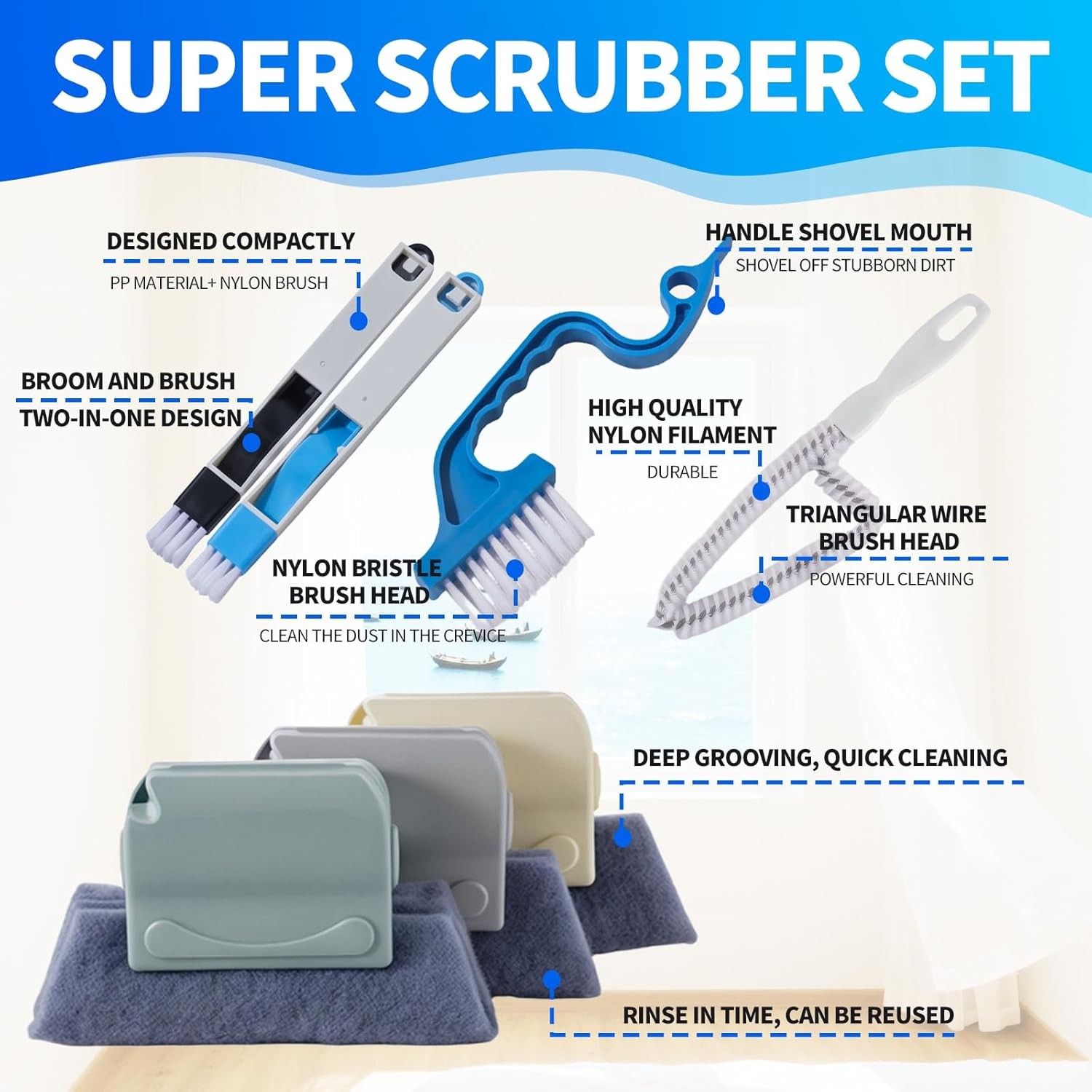 Window Track Cleaner Tool Set, 13 Pcs Magic Window Sill Cleaning Tools Kit with