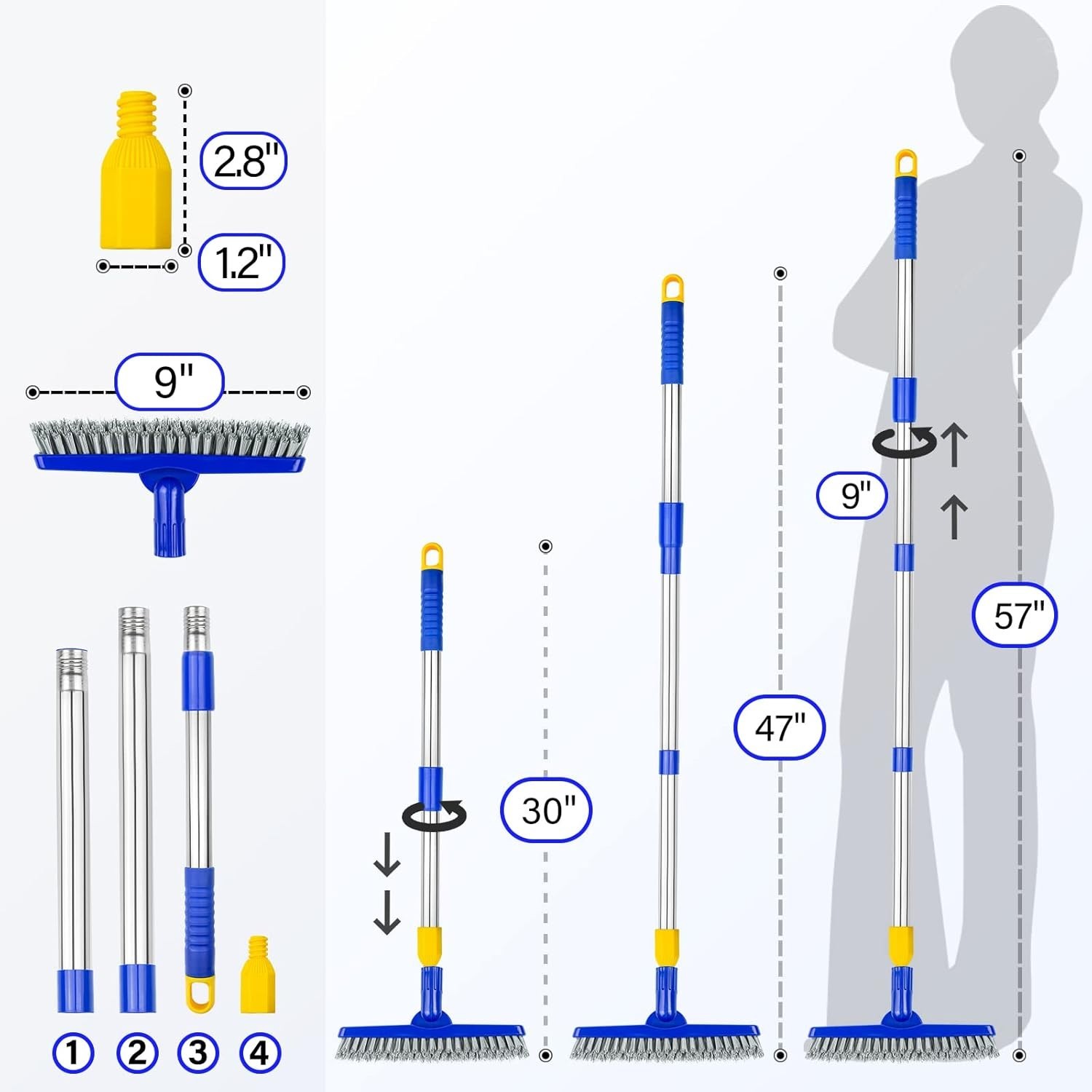 Swivel Grout Cleaning Brush with Adjustable Handle – Perfect for Showers & Tiles