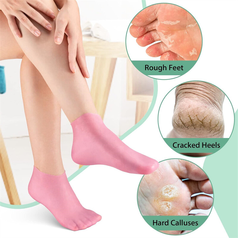 2 Pair Full Length Silicone Gel Moisturizing Socks Foot Care Protector Free Ship