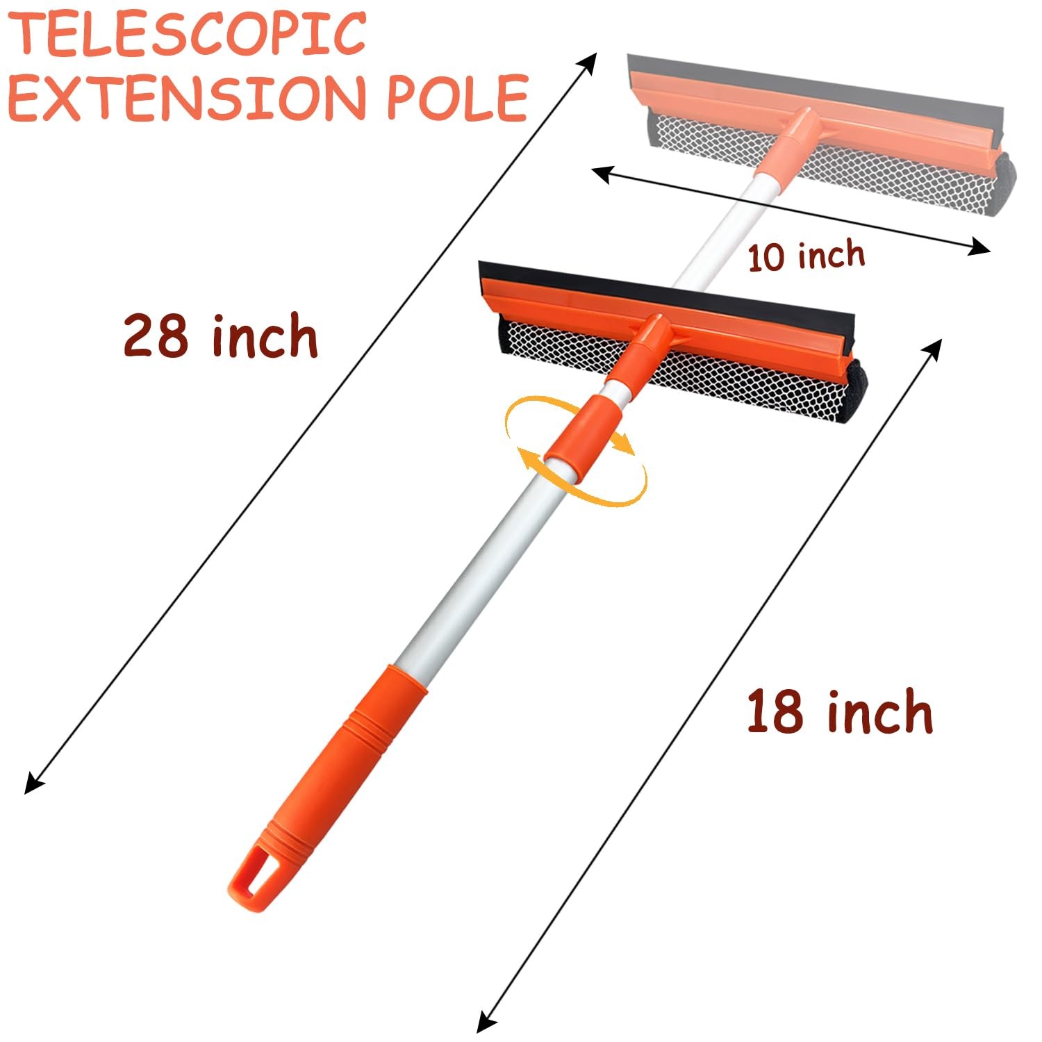2-In-1 Window Squeegee Cleaner Sponge & Soft Rubber Strip w/ Retractable Handle