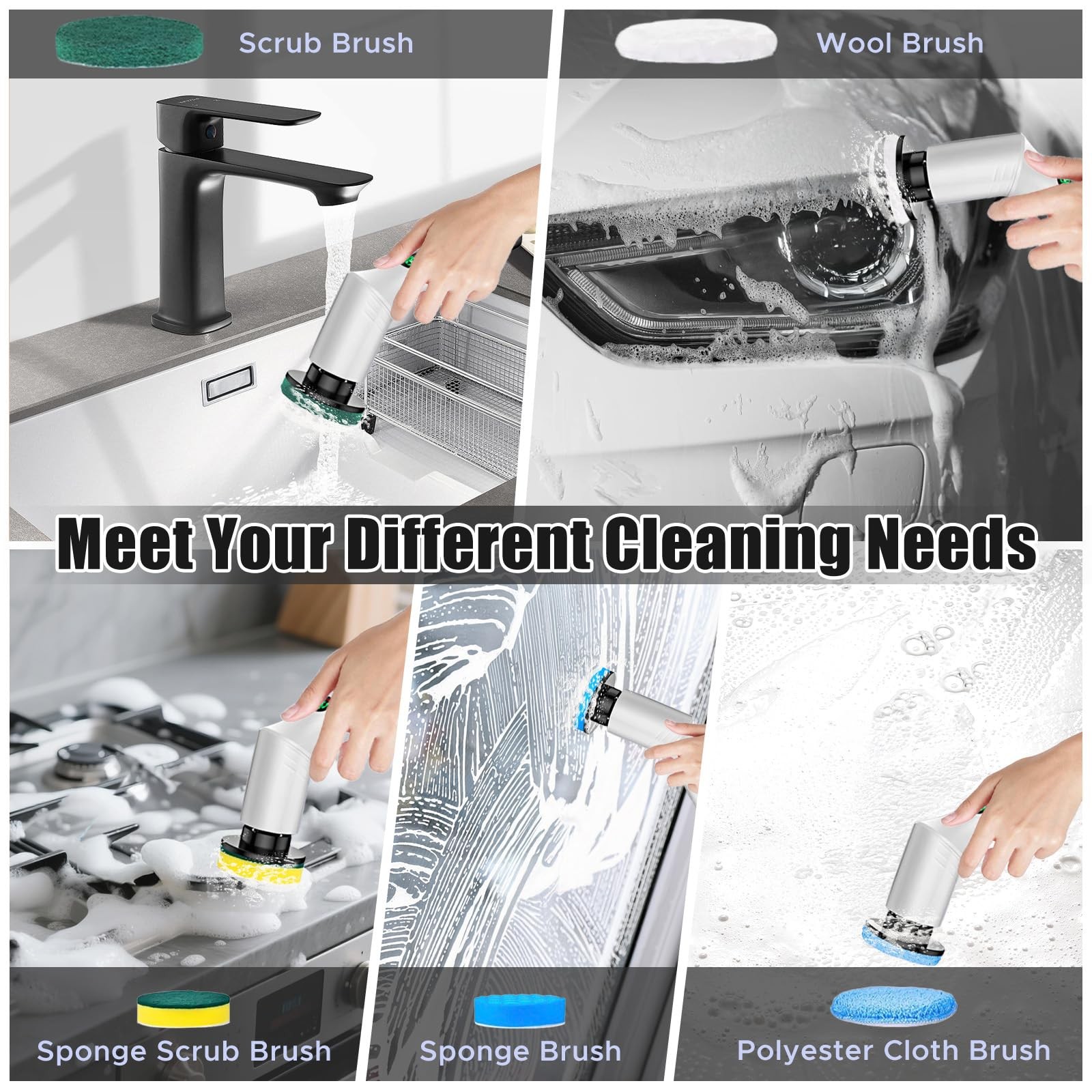 Electric Spin Scrubber, Bathroom Scrubber, Cordless Shower Cleaner Brush, 9 R…