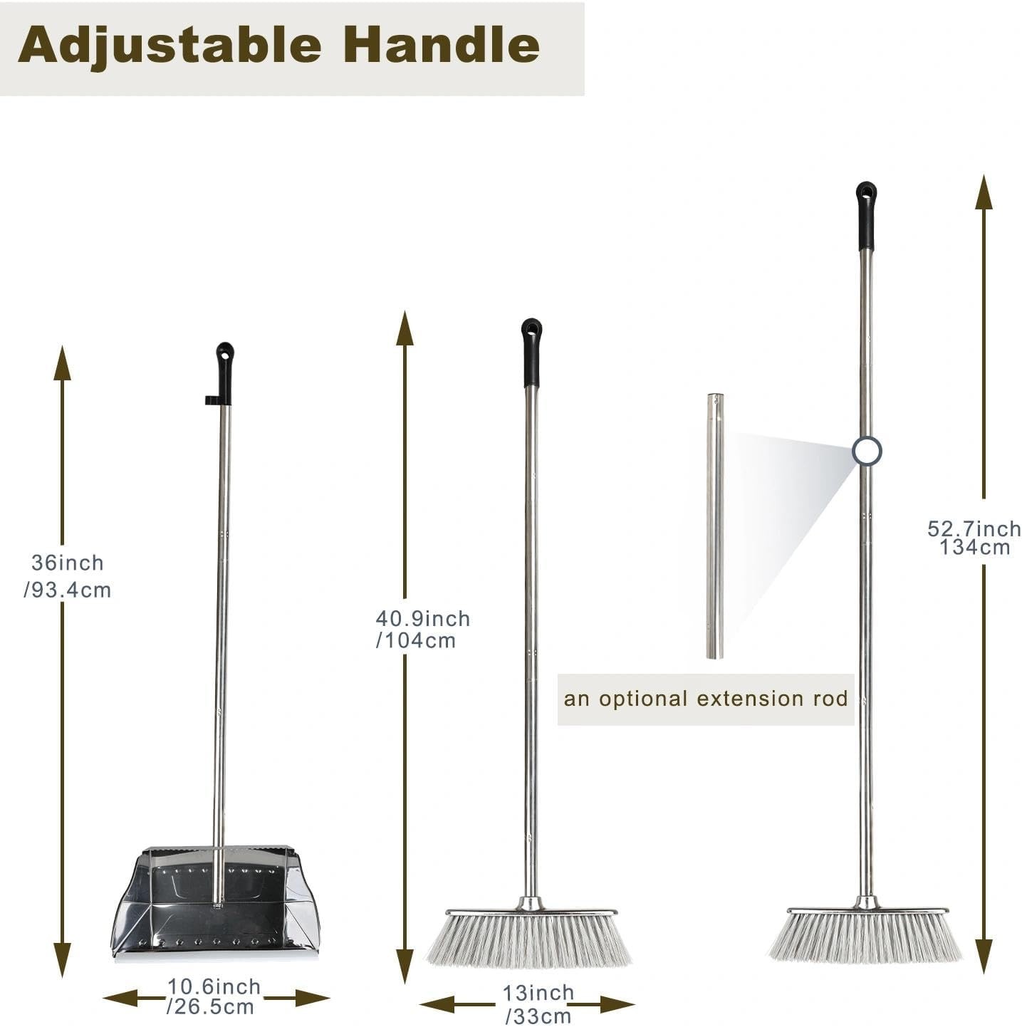 Metal Dustpan Long Handle Stainl Steel Dustpan, Heavy Duty Standing