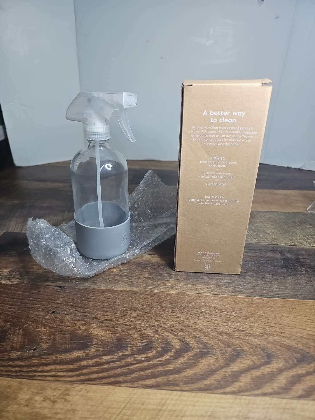 Grove Collaborative 16oz Glass Spray Bottle With Teal Silicone Sleeve New