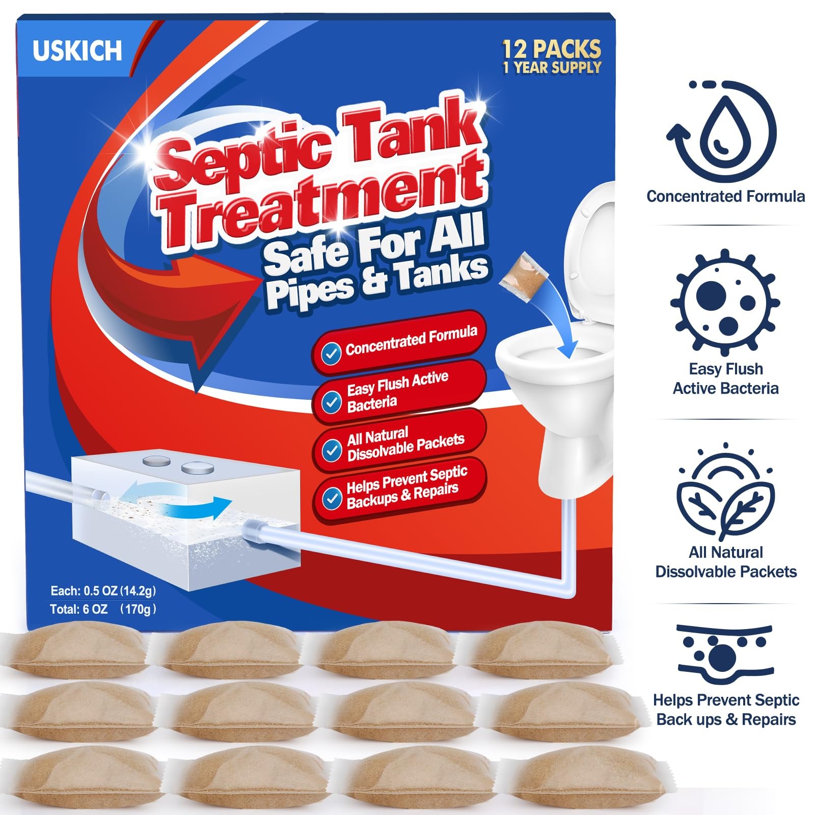 Septic Tank Treatment – 1 Year Supply of Septic Safe Dissolvable Easy Flush Live