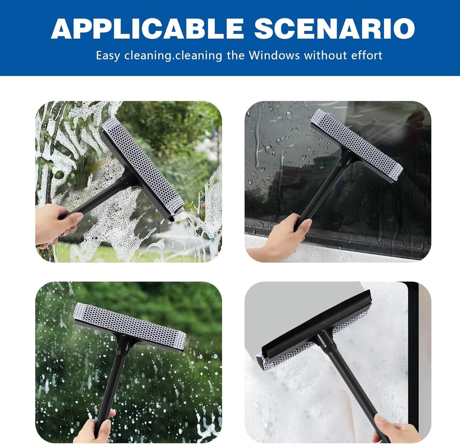 2in1 Window Squeegee Sponge Cleaner 15.9 Plastic Handle Glass Shower Car
