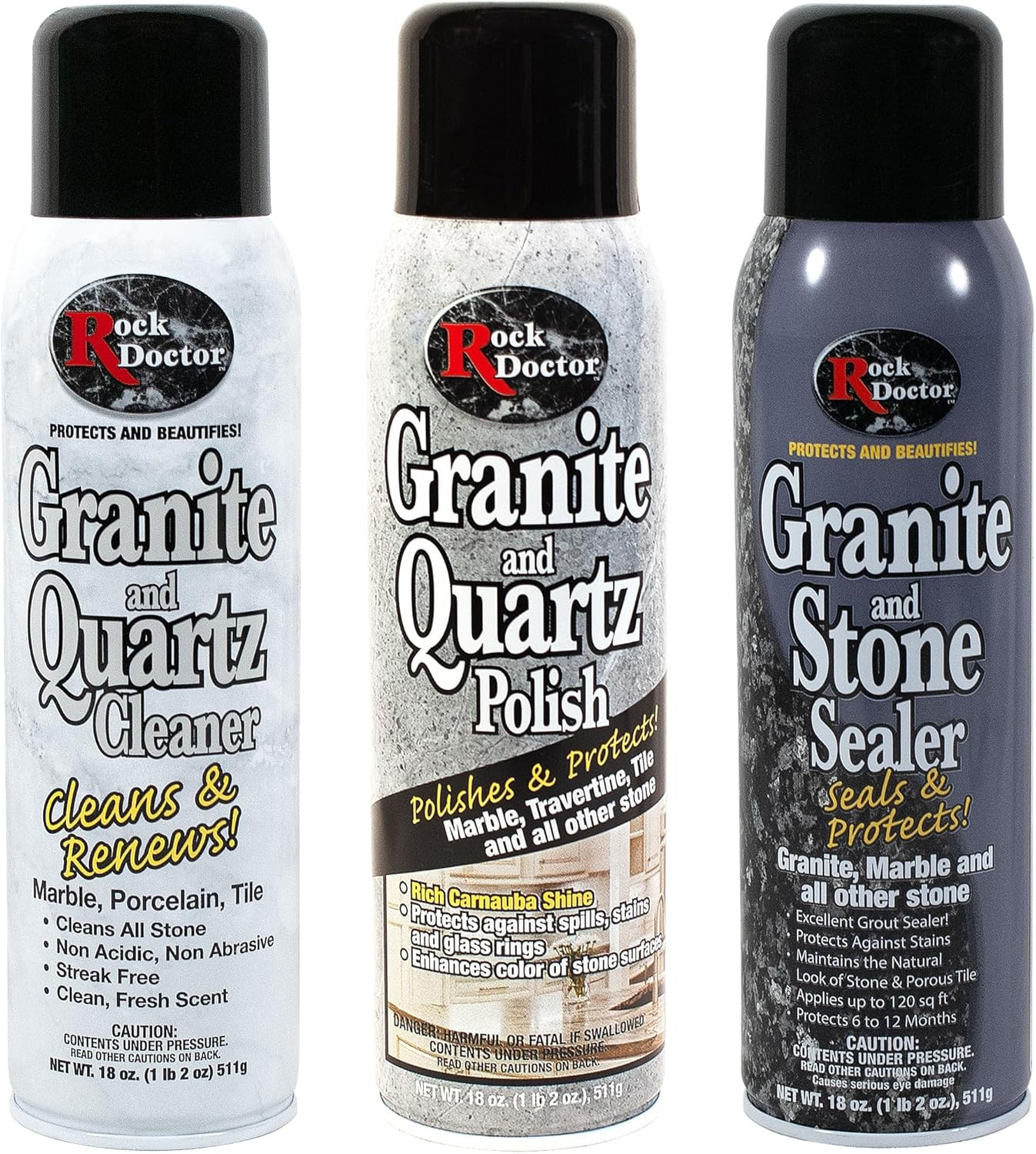 Granite & Quartz Care Kit, 3 Piece Maintenance Stone Care Combo Kit – Cleans & R