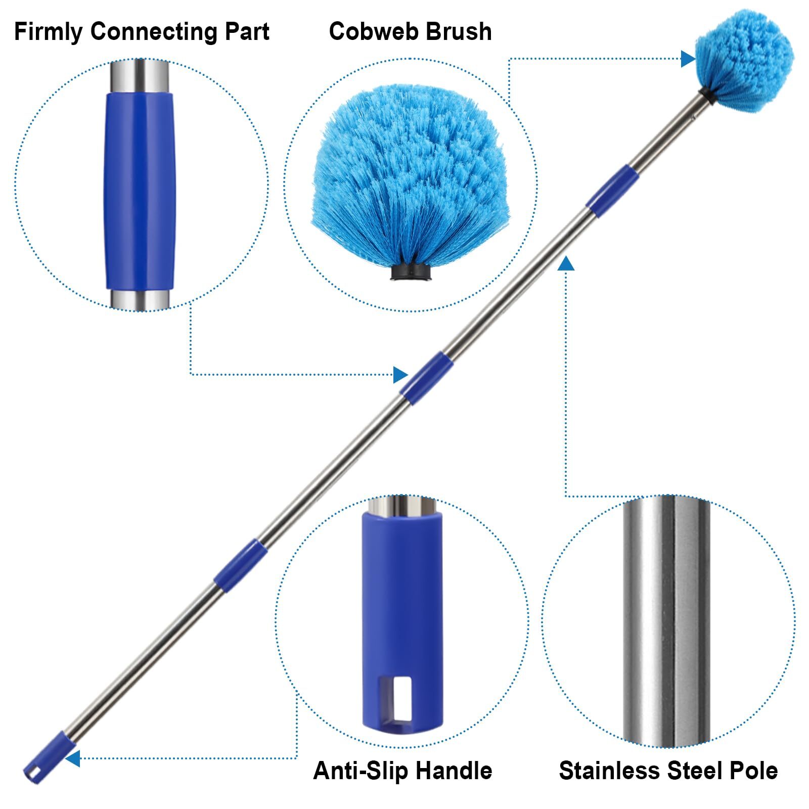 Cobweb Duster With Extension Pole 4 Ft Stainless Steel Pole With Spider Web Brus