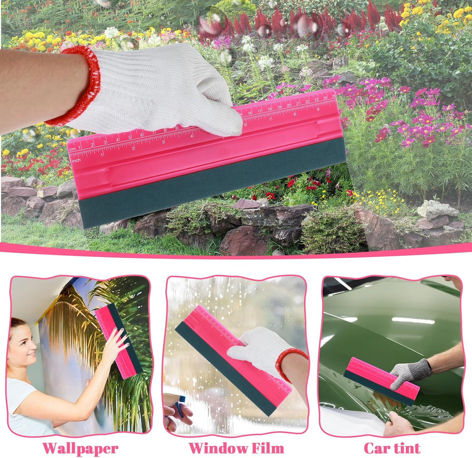 Wallpaper Smoothing Tool, Professional Vinyl Squeegee with Ruler Felt Squeegee f