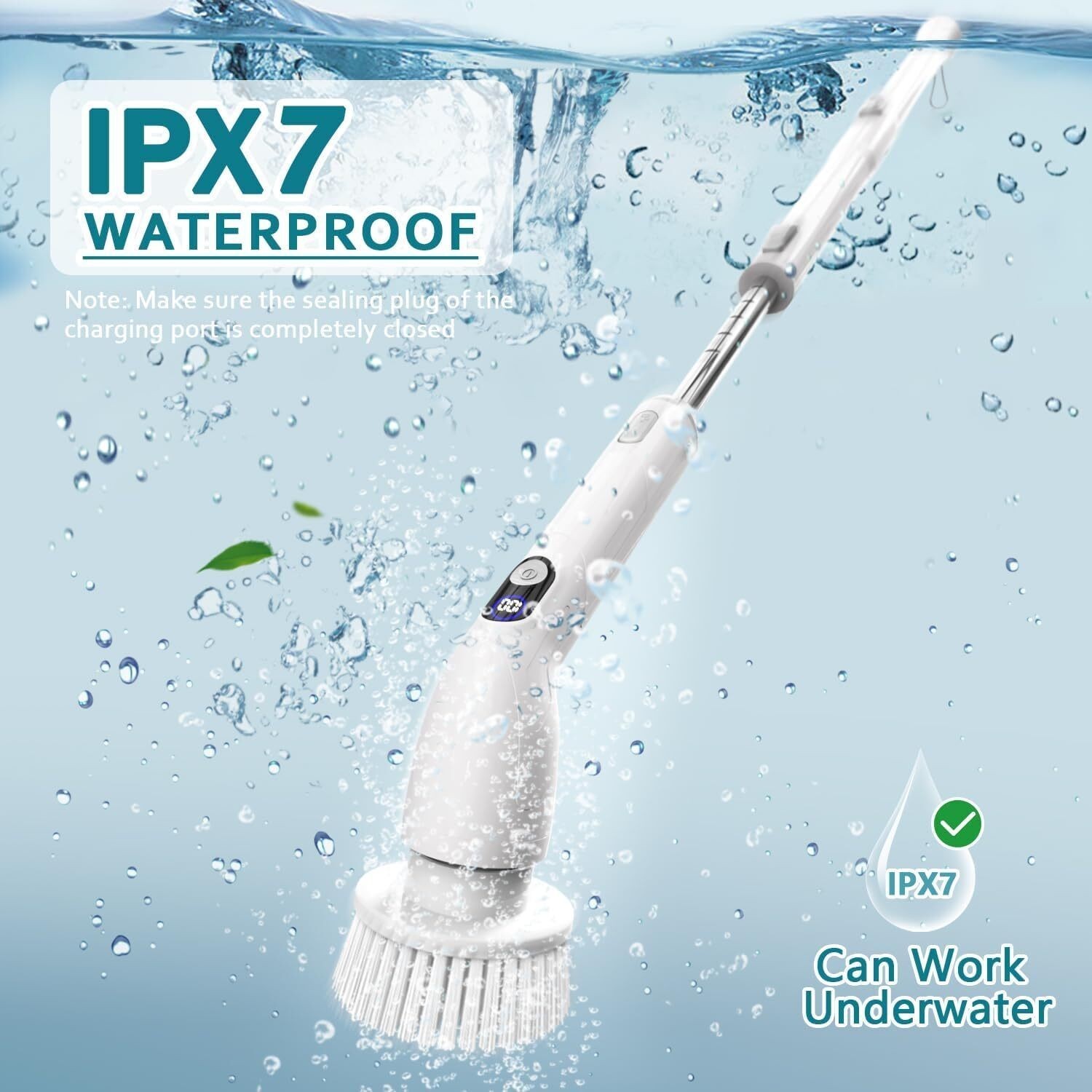 Electric Spin Scrubber Full-Body IPX7 Waterproof Bathroom Cleaning Cordless New