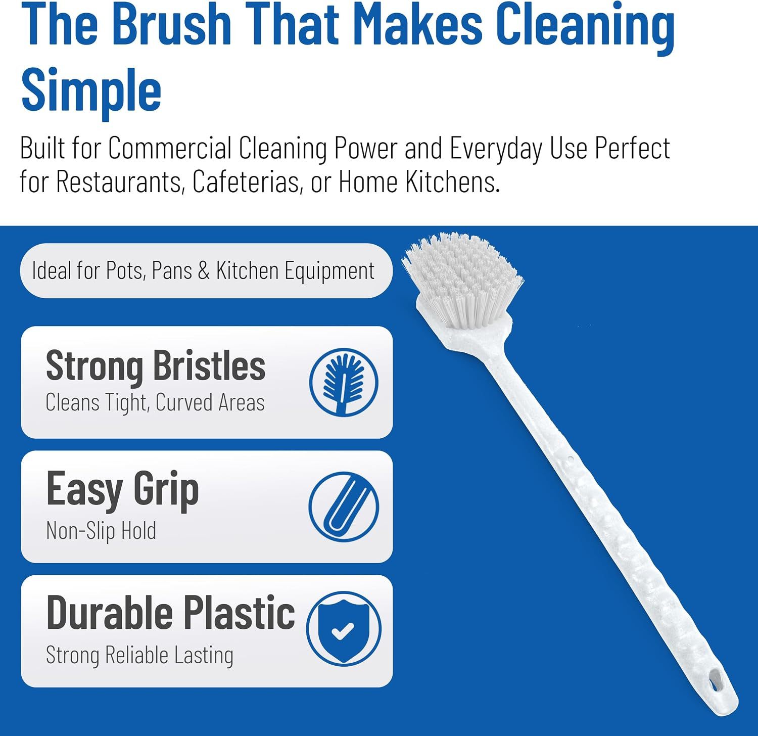 40501EC02 Plastic Large Scrub Brush, Kitchen Brush, Utility Brush with Long Hand