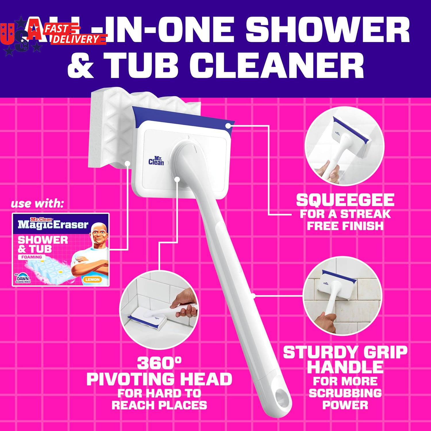Magic Eraser Shower & Tub Scrubber, Bathroom Cleaner, All in One Bathroom Cleane