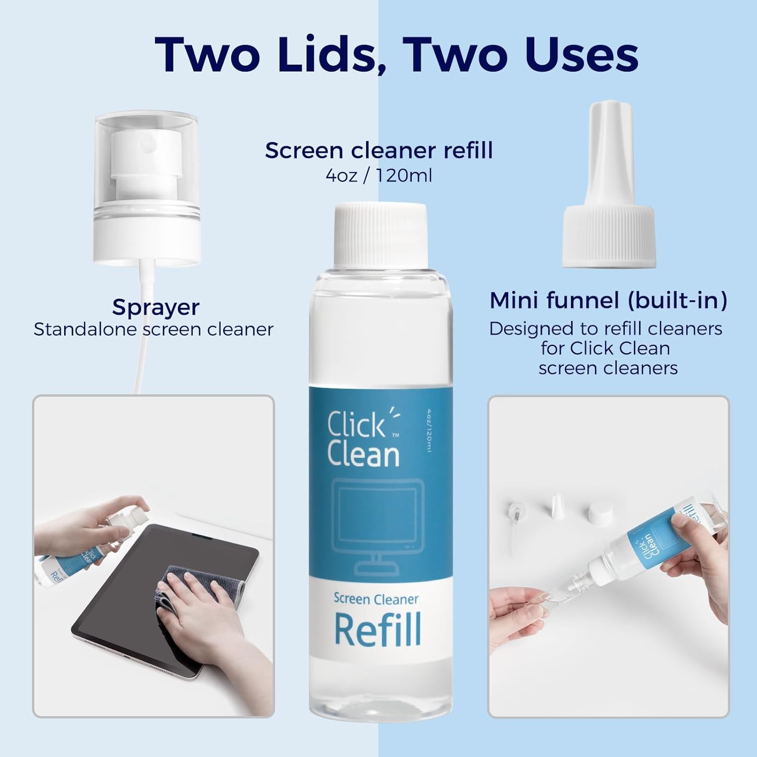 Screen Cleaner Refill Kits 4 oz Cleaner Refill & 1 Microfiber Cloth(7.8 x 7.8in