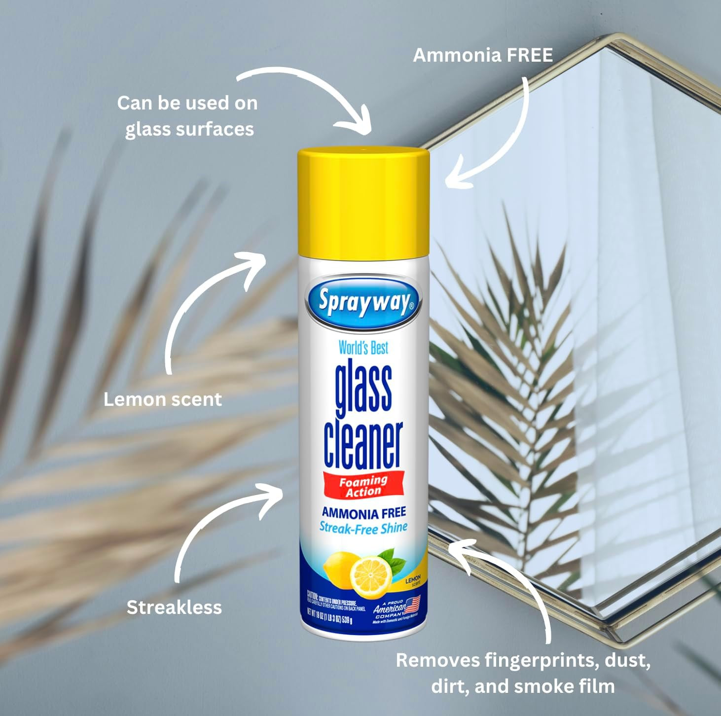 Sprayway Glass Cleaner Lemon Scent Foaming Aerosol Spray, 19Oz, Pack of 6 | Ammo
