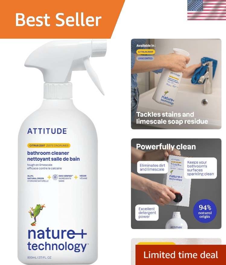 EWG Verified Citrus Zest Bathroom Cleaner Spray – Plant-Based & 27.1 Fl Oz