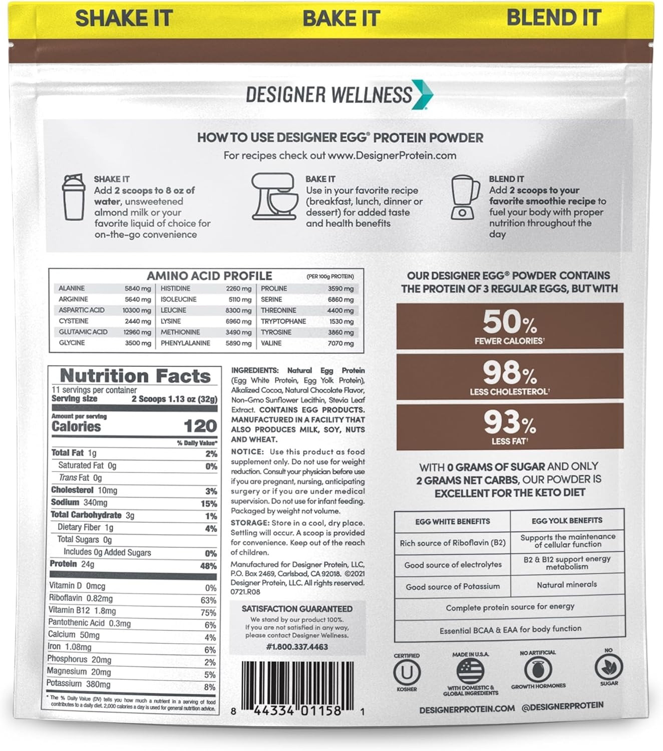 , Designer Egg, Natural Egg Yolk & White Protein Powder, Keto and Paleo Friendly