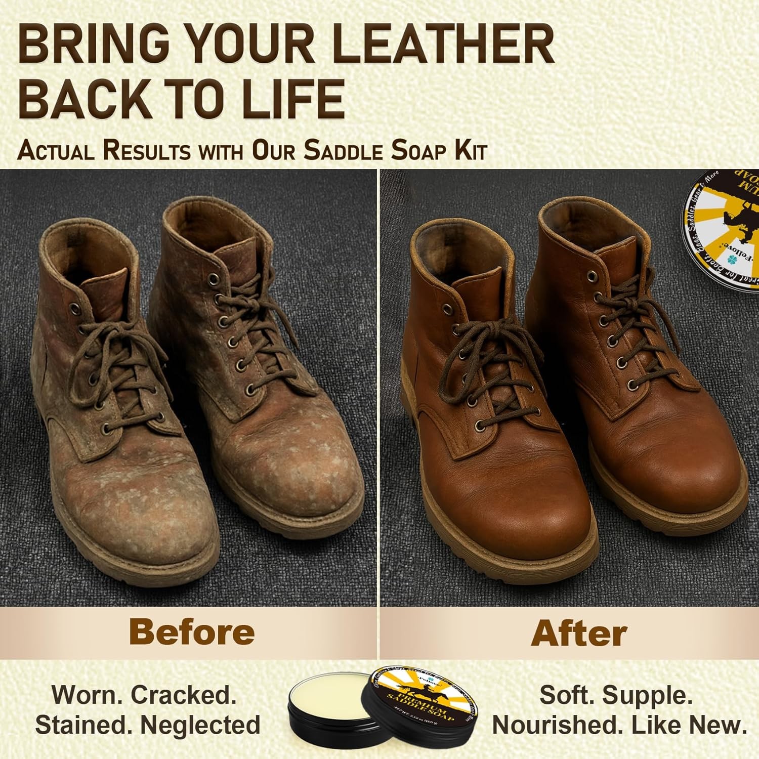 Saddle Soap Leather Cleaner & Conditioner Kit w/ Brush & Cloth – 3.52oz