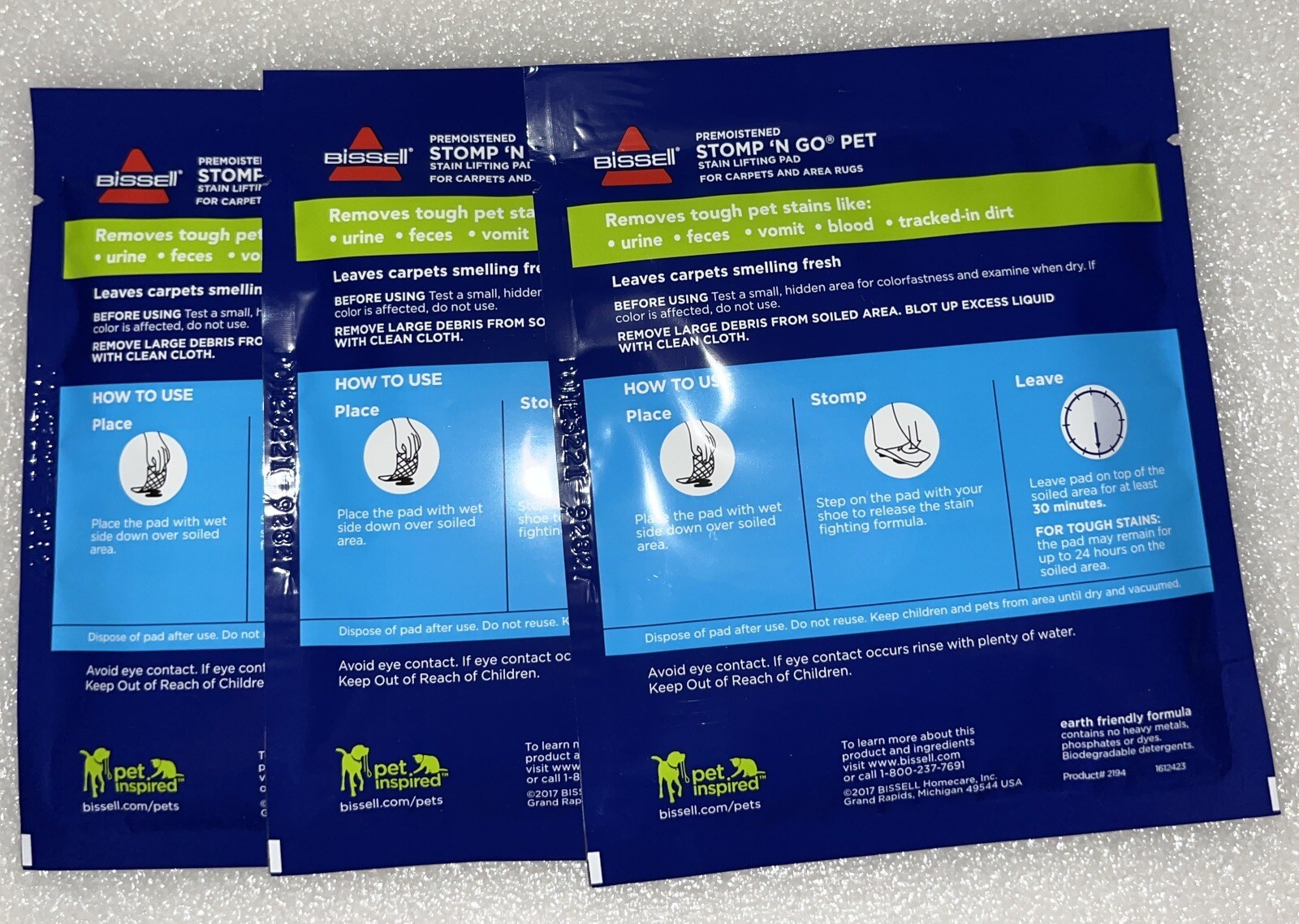 3 Packs Bissell Stomp ‘N Go Pet Lifting Pads + OXY Stain Removal Free Shipping