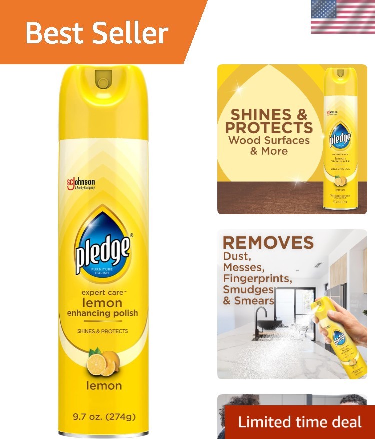 Lemon Scented Pledge Polish Spray – Dust-Free Shine for Luxury Surfaces (9.7oz)