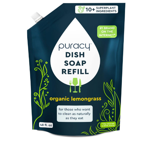 Puracy Natural Dish Soap Refill – Skin-Softening Plant-Based Liquid Dishwashing