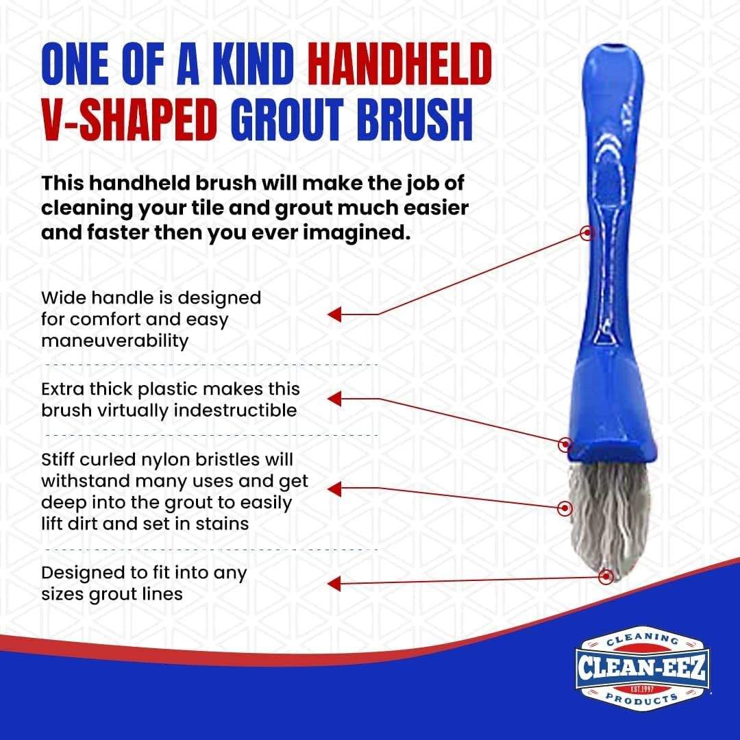 Clean-Eez Grout-Eez Tile Cleaner with Handheld Brush – 32 Oz Heavy-Duty Stain Re