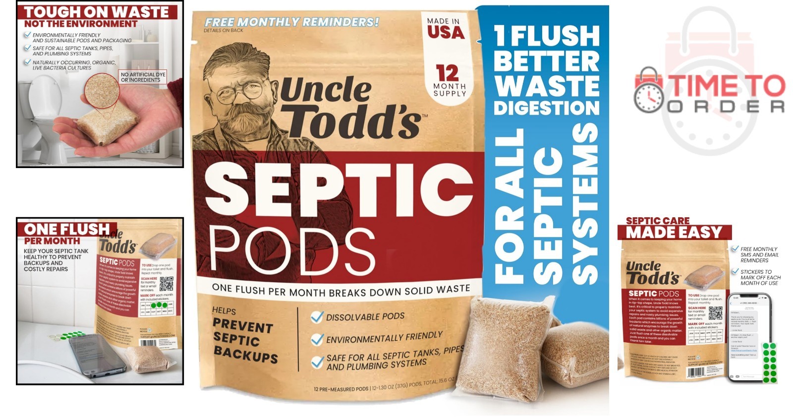 Septic Tank Treatment Pods 12- Supply Enzymes Bacteria Odor Prevention