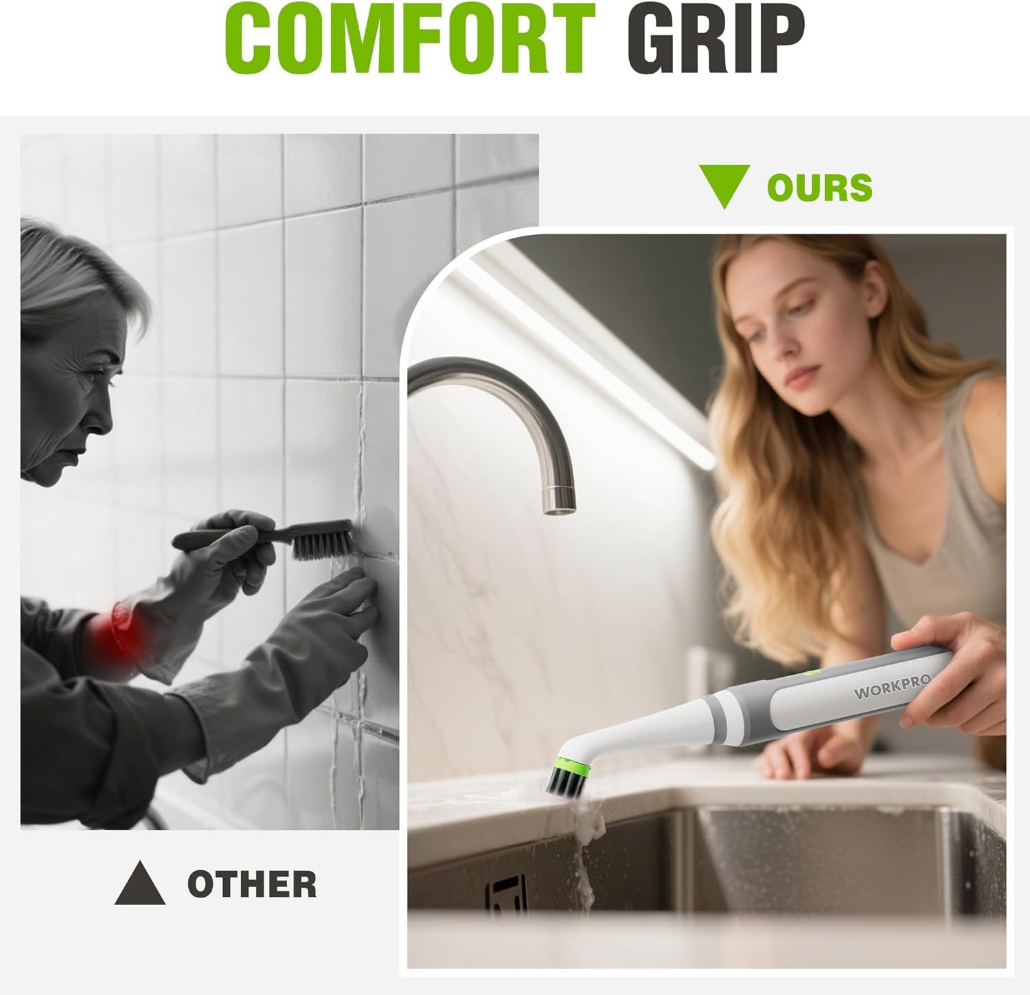 WORKPRO 5500RPM Cordless Electric Grout Brush Scrubbers w/Type-C IPX6 Waterproof