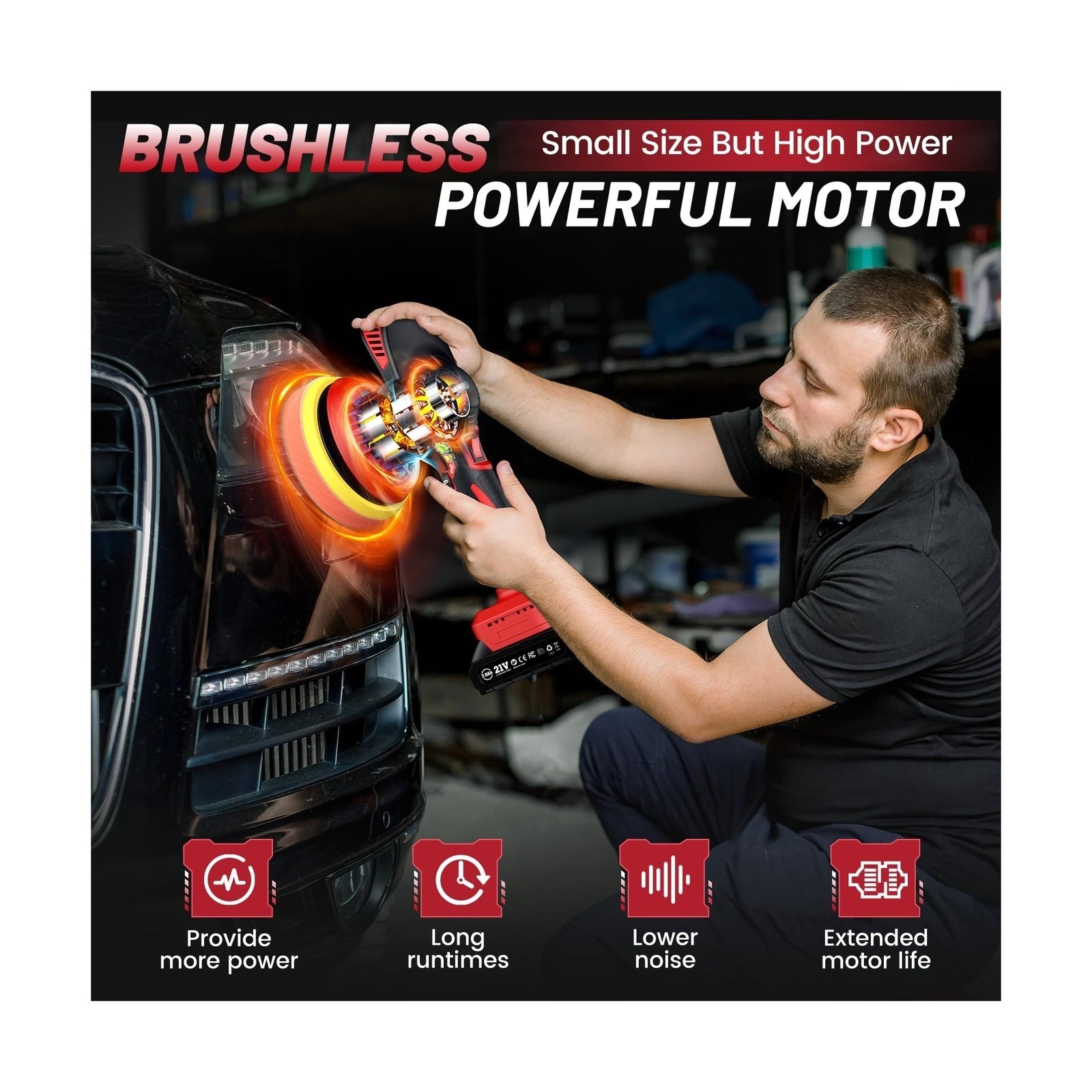 Cordless Car Buffer Polisher kit w/ 2x2000mAh 21V Batteries, 6 Inch Car buffe…