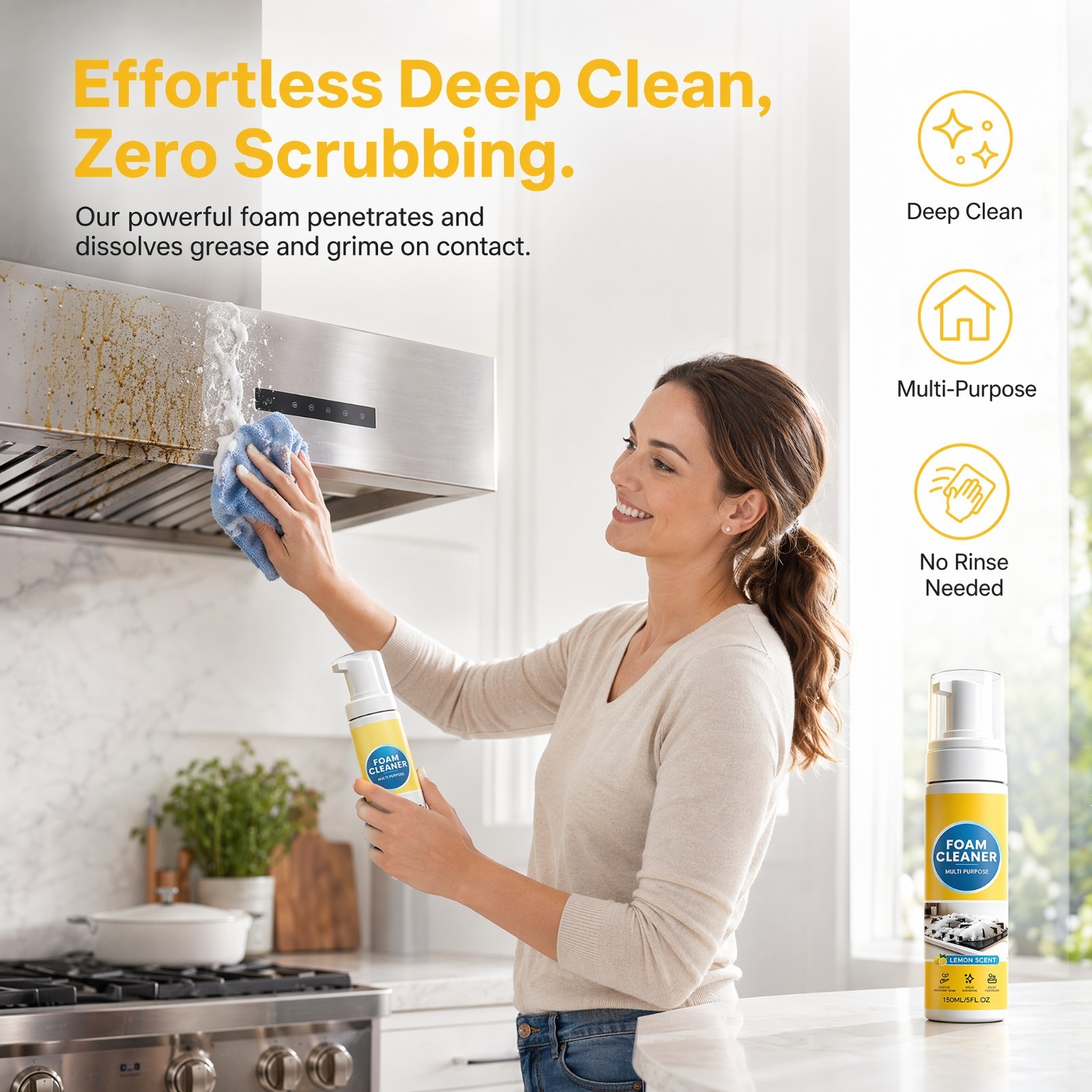 4-in-1 Multi Enzyme No-Rinse Foam Cleaner for Car Kitchen Bathroom Sofa