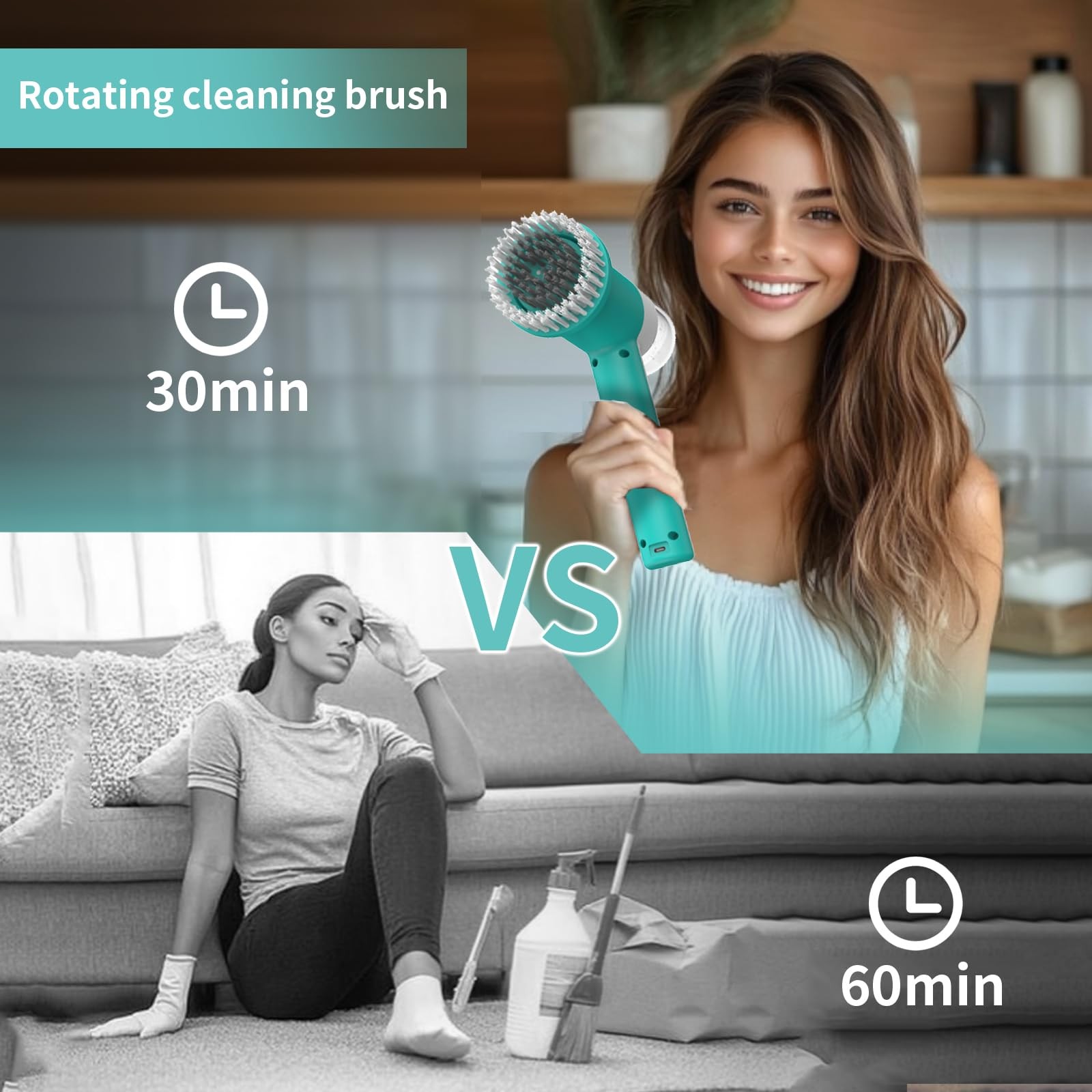 Dual-Rotation Electric Scrubber – IPX5 Waterproof Multi-Surface Cleaning Brus…