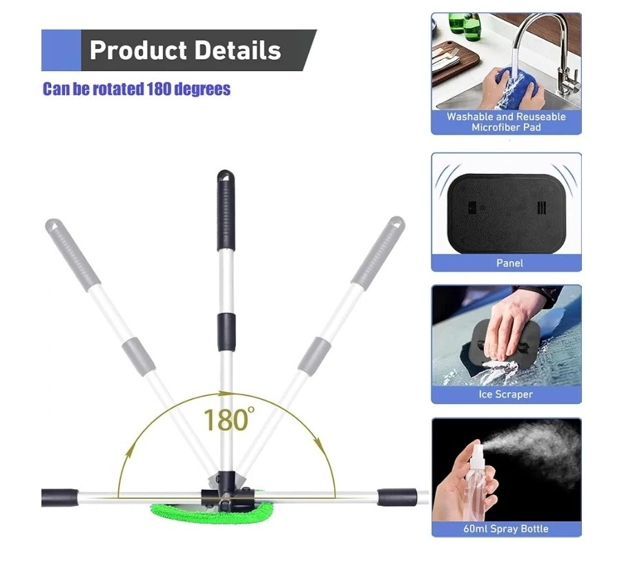 Windshield Cleaner Tool Car Cleaning Kit w/Extendable Handle & 4 Microfiber..294