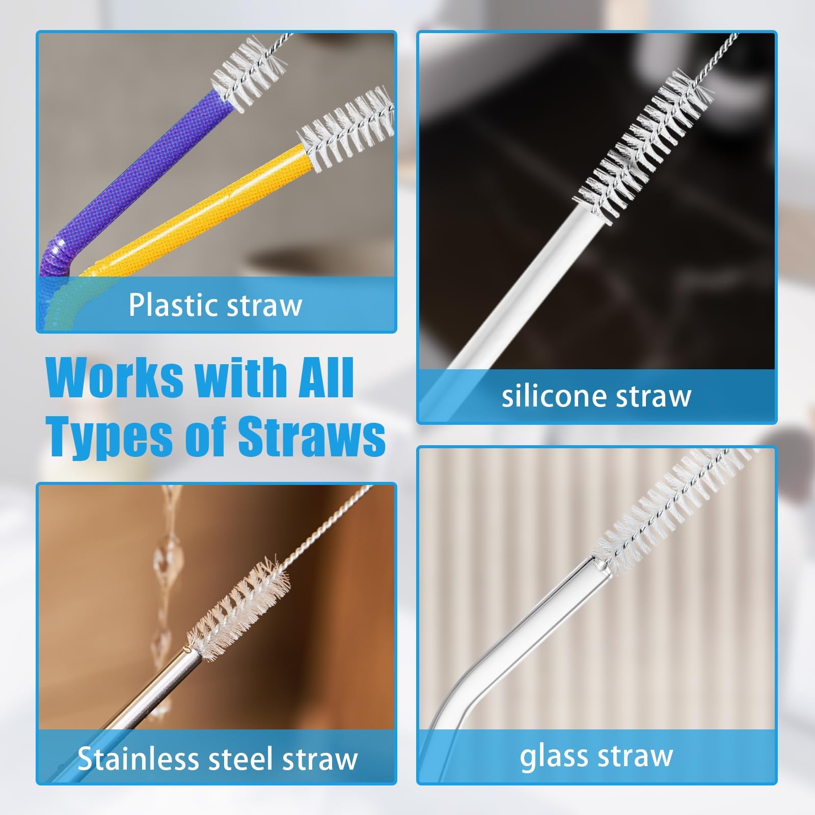 7Pcs 3-in-1 Cup Lid Gap Cleaning Brush & Straw Brush Set, Reusable Metal Stra…