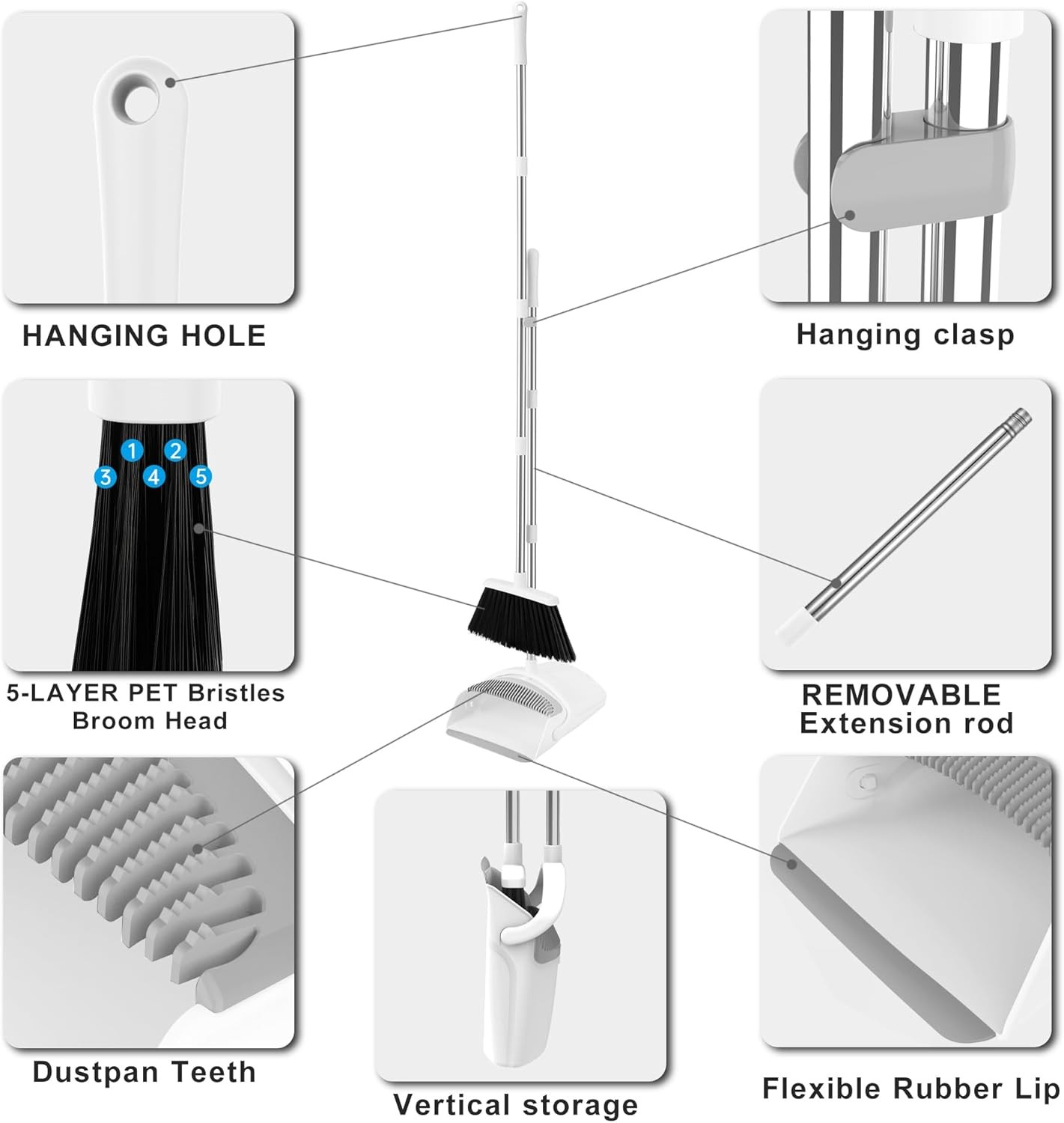 Broom and Dustpan Set for Home, Broom with Dustpan bo Set with Dustpan