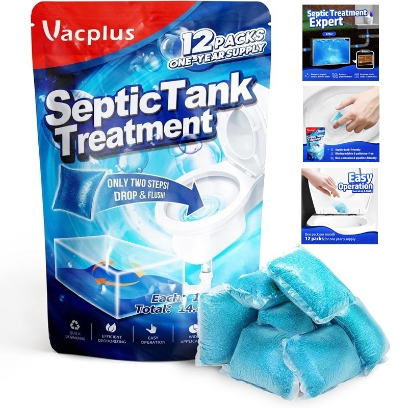 Toilet Tank Cleaner Septic Tank Treatment Safe 12 Pcs Enzymes for Wastes Greases