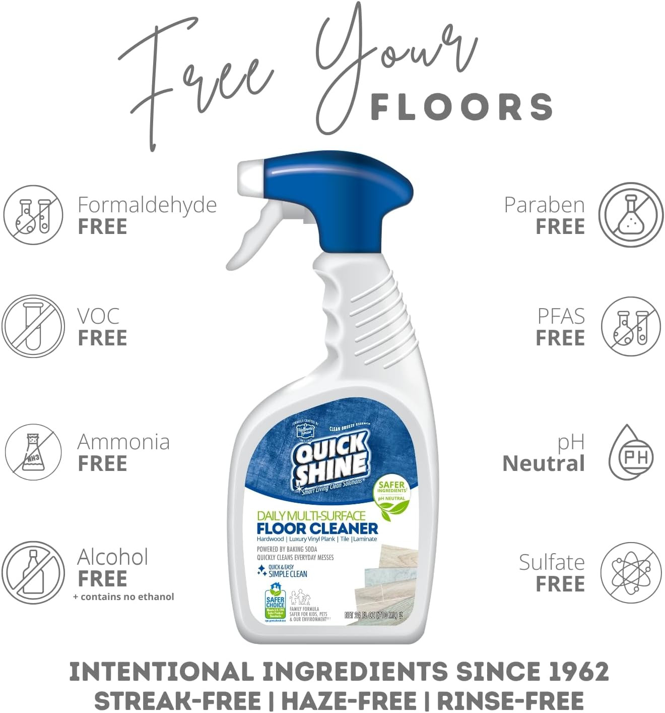 Quick Shine Daily Floor Cleaner 24 Oz Hardwood Vinyl Tile Plant-Based No Rinse