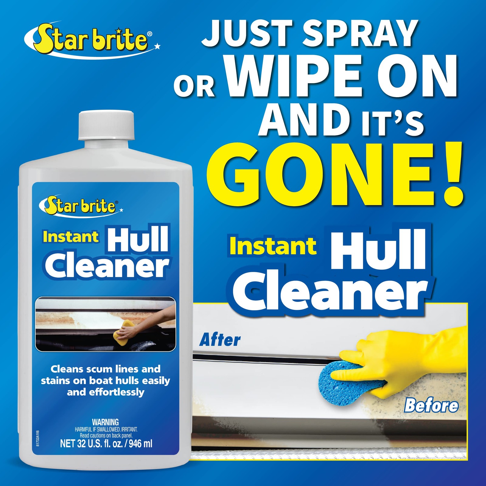 STAR BRITE Instant Hull Cleaner – Easily Remove Stains, Scum Lines & Grime…