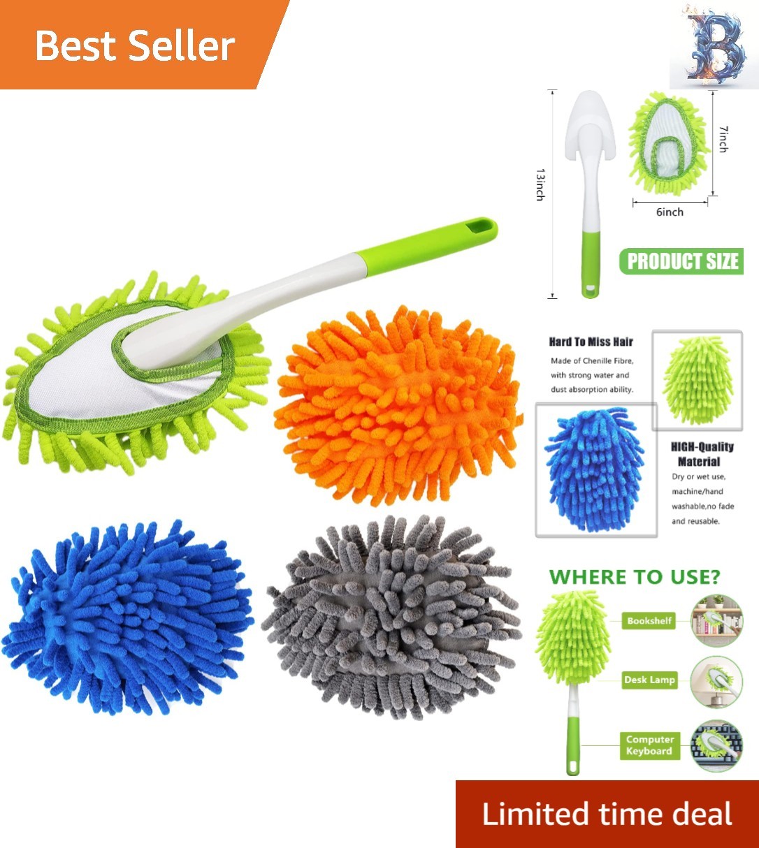 Eco-Friendly 13-Inch Feather Duster with Washable Heads – Perfect for Every Home