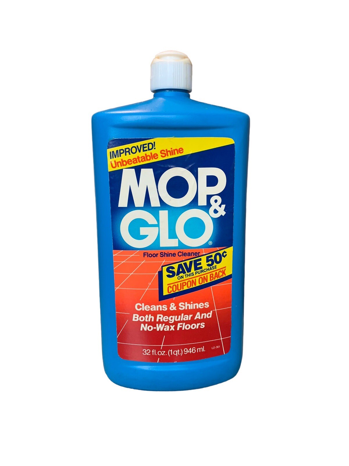 NOS Vtg MOP & GLO Floor Shine Cleaner Movie Prop 32 oz bottle 2/3 full
