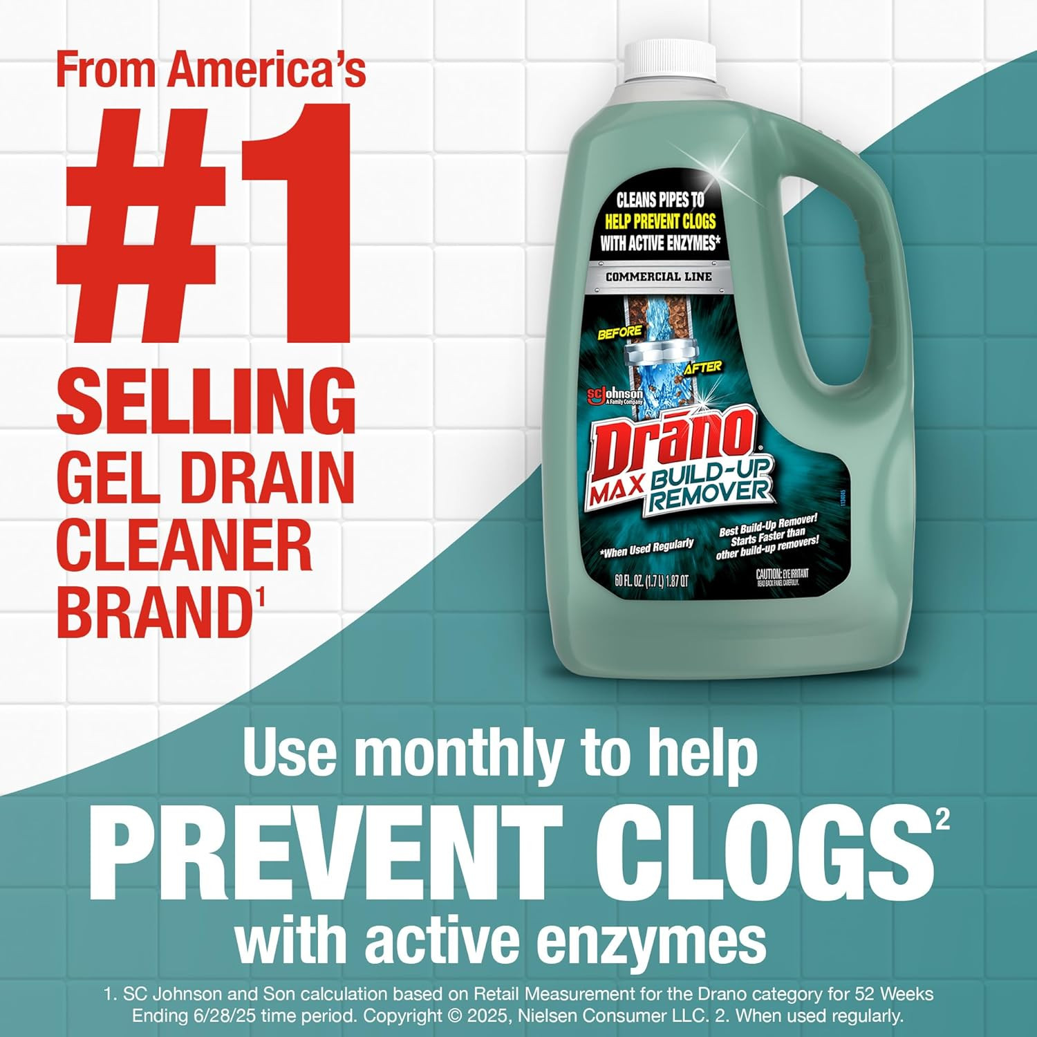 Drano Max Build up Remover Drain Cleaner, Enzymes & Probiotics Prevents Clogs &