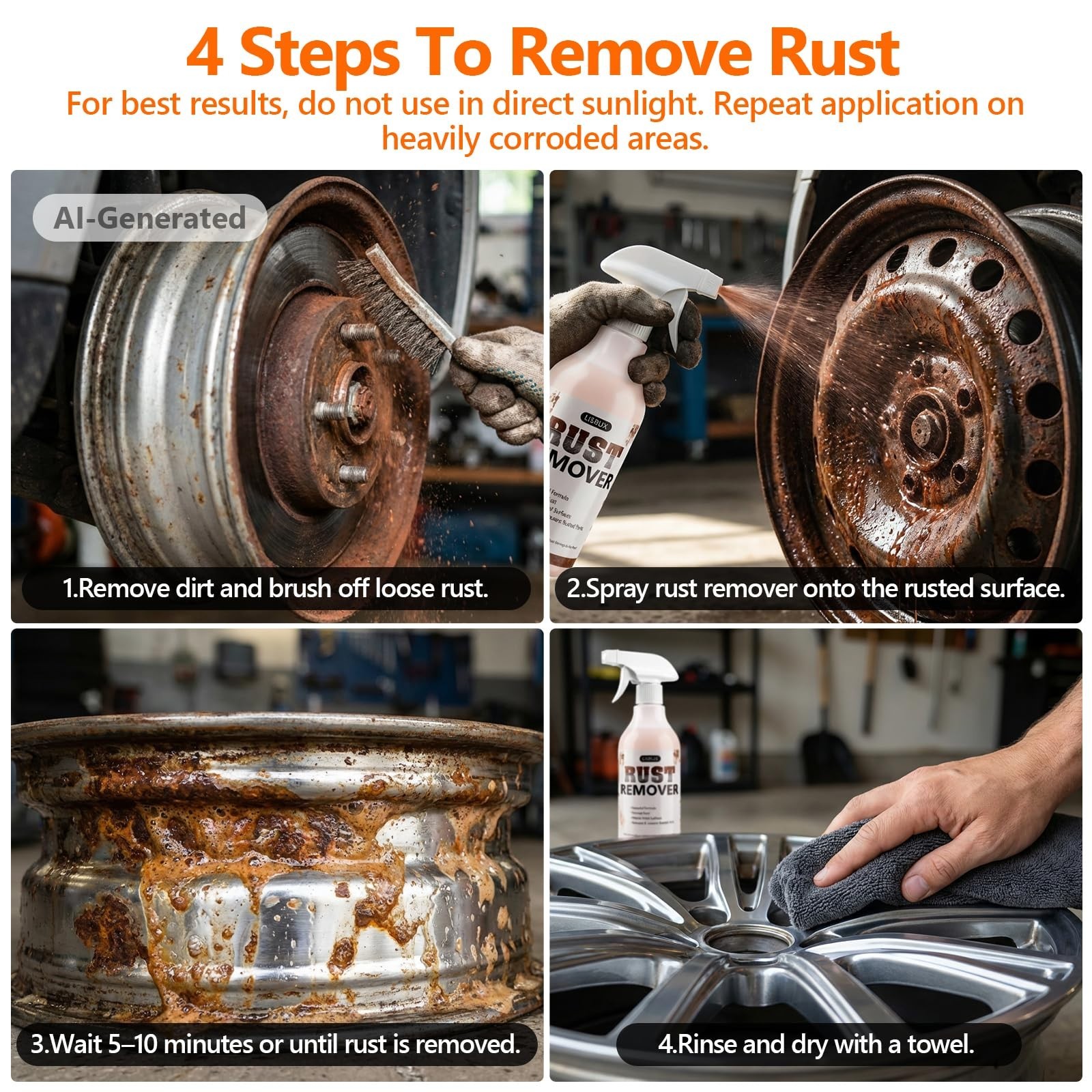 17 fl oz Rust Remover Spray – Fast-Acting Metal Cleaner for Automotive Parts & T