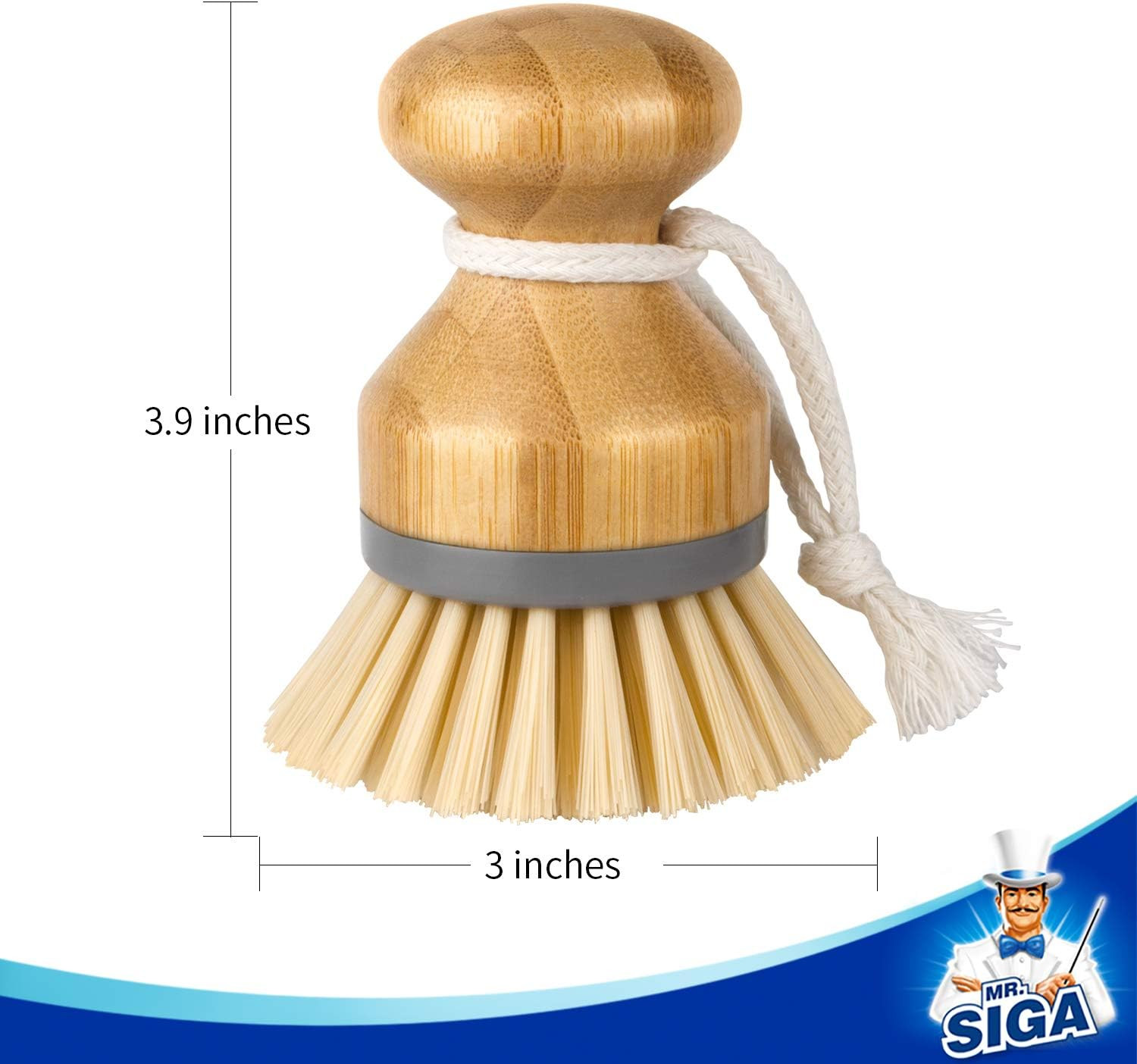 Bamboo Palm Brush, Scrub Brush for Dishes Pots Pans Kitchen Sink Cleaning, Pack