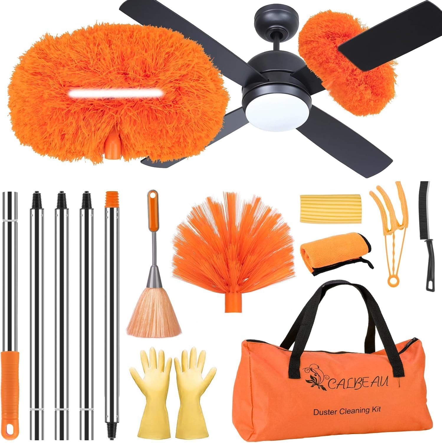 Ceiling Fan Cleaner Duster Kit with 60″ Extension Pole, 14 PCS | 14″-60″ Adjusta