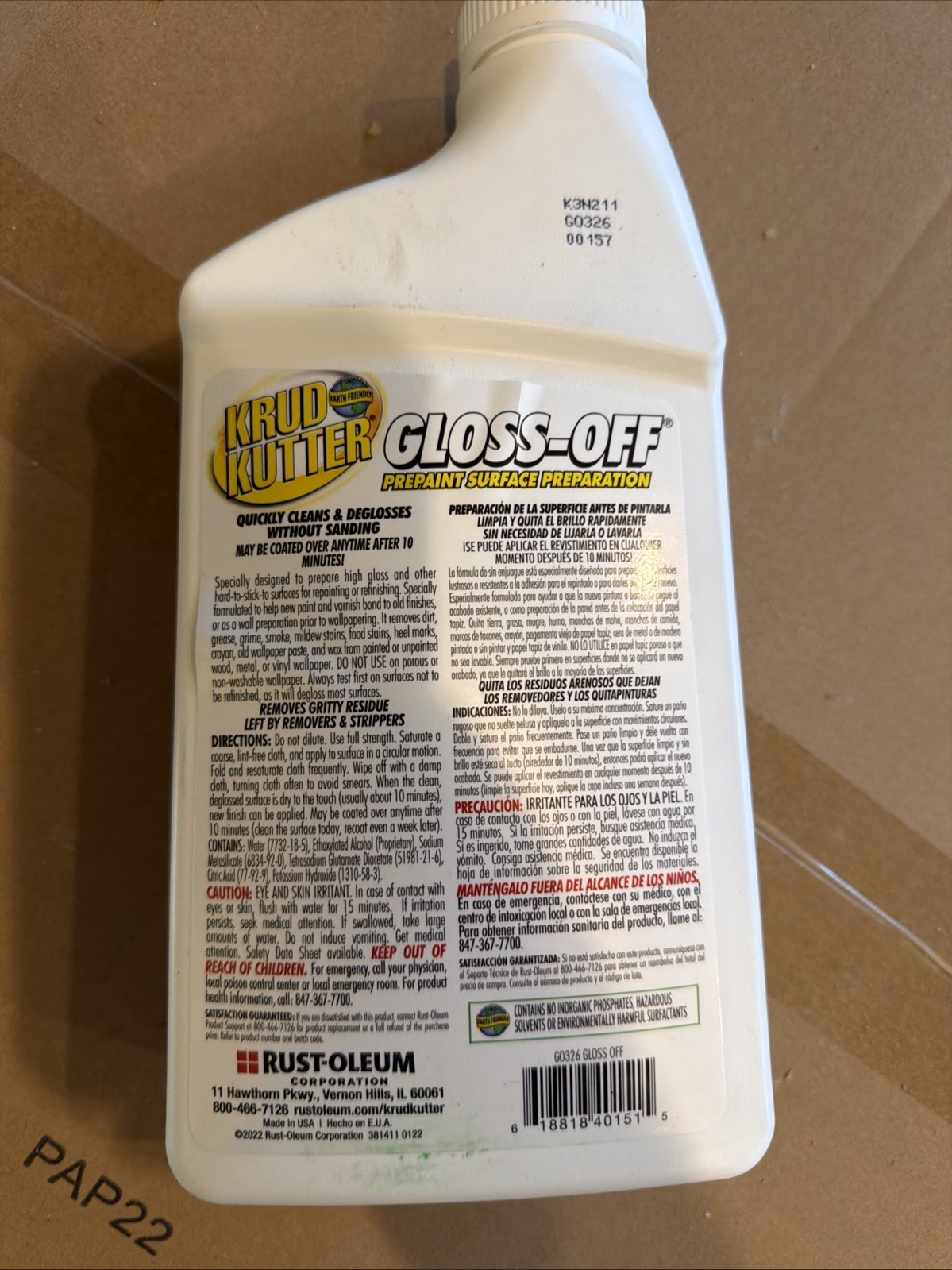 Krud Kutter Gloss-Off Prepaint Surface Preparation, 32 oz Bottle- GO326
